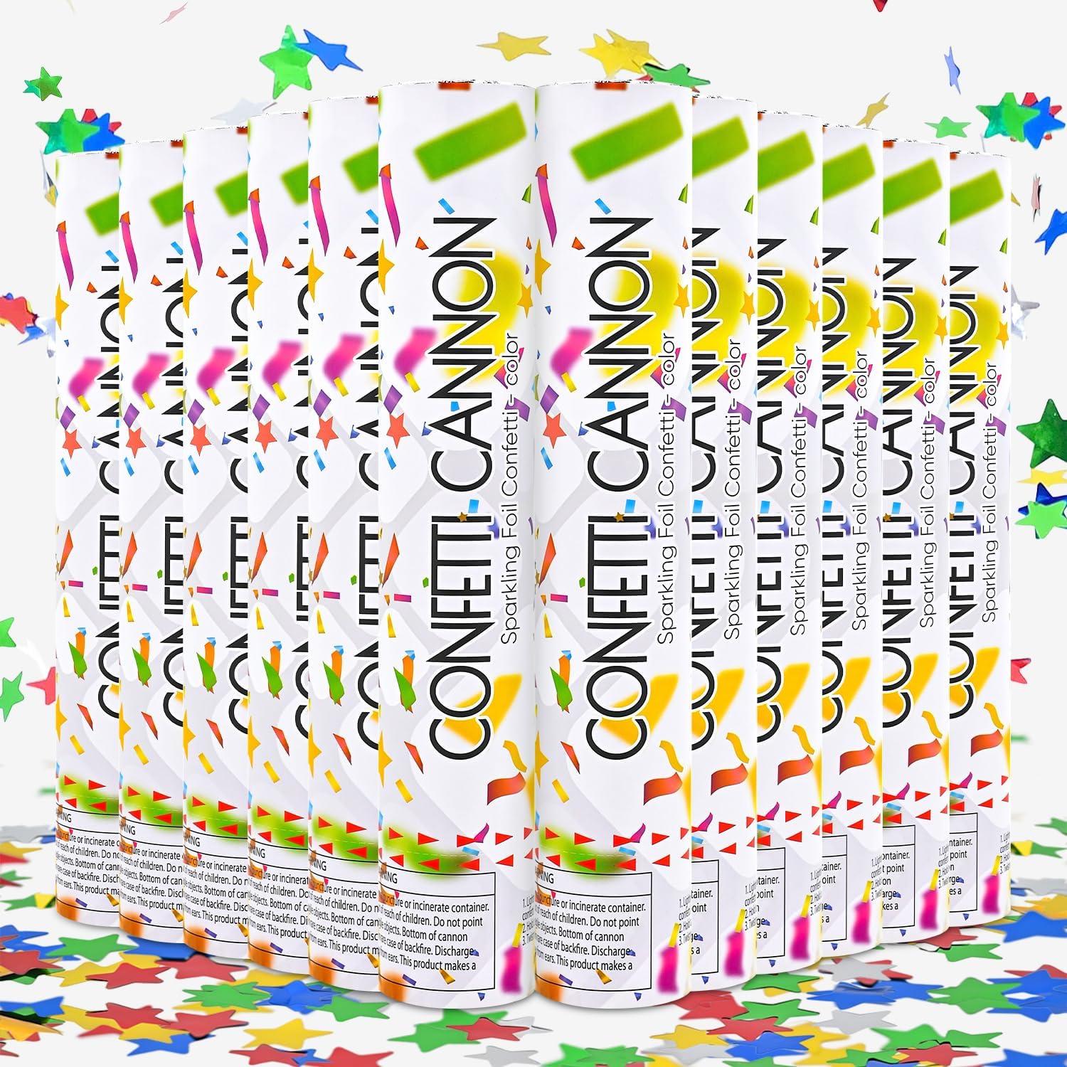 Star Confetti Cannon 12Pack Multicolor Party Poppers 12inch Metallic Foil Stars Sequin Confetti Shooters for Birthday Wedding Graduation Christmas New Year