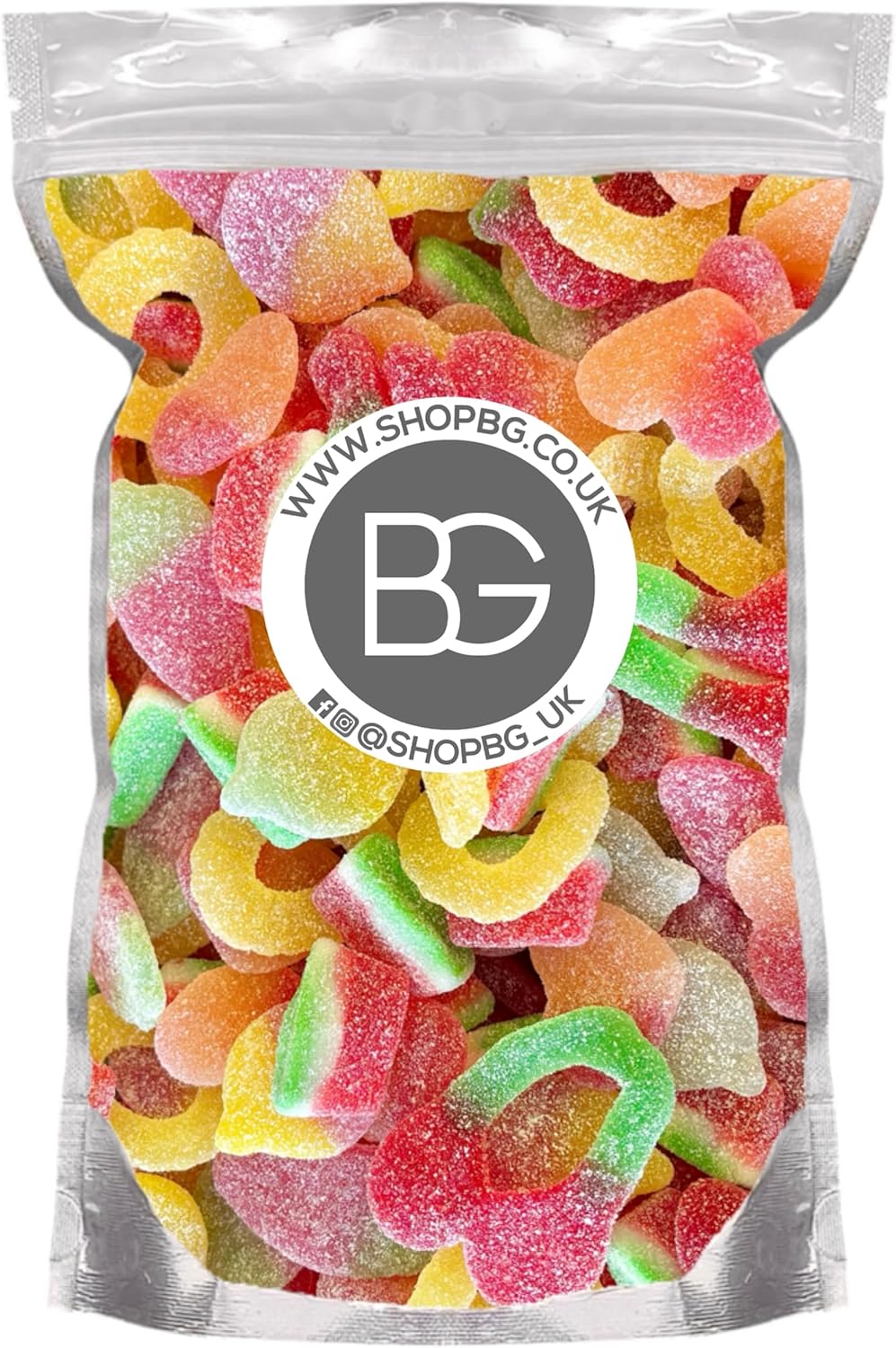 BG Quality Pick & Mix Sweets - Apple Strawberry Peach Cherry Pineapple Watermelon - Fizzy Fruits Mix, Sweeties 800g Pouch