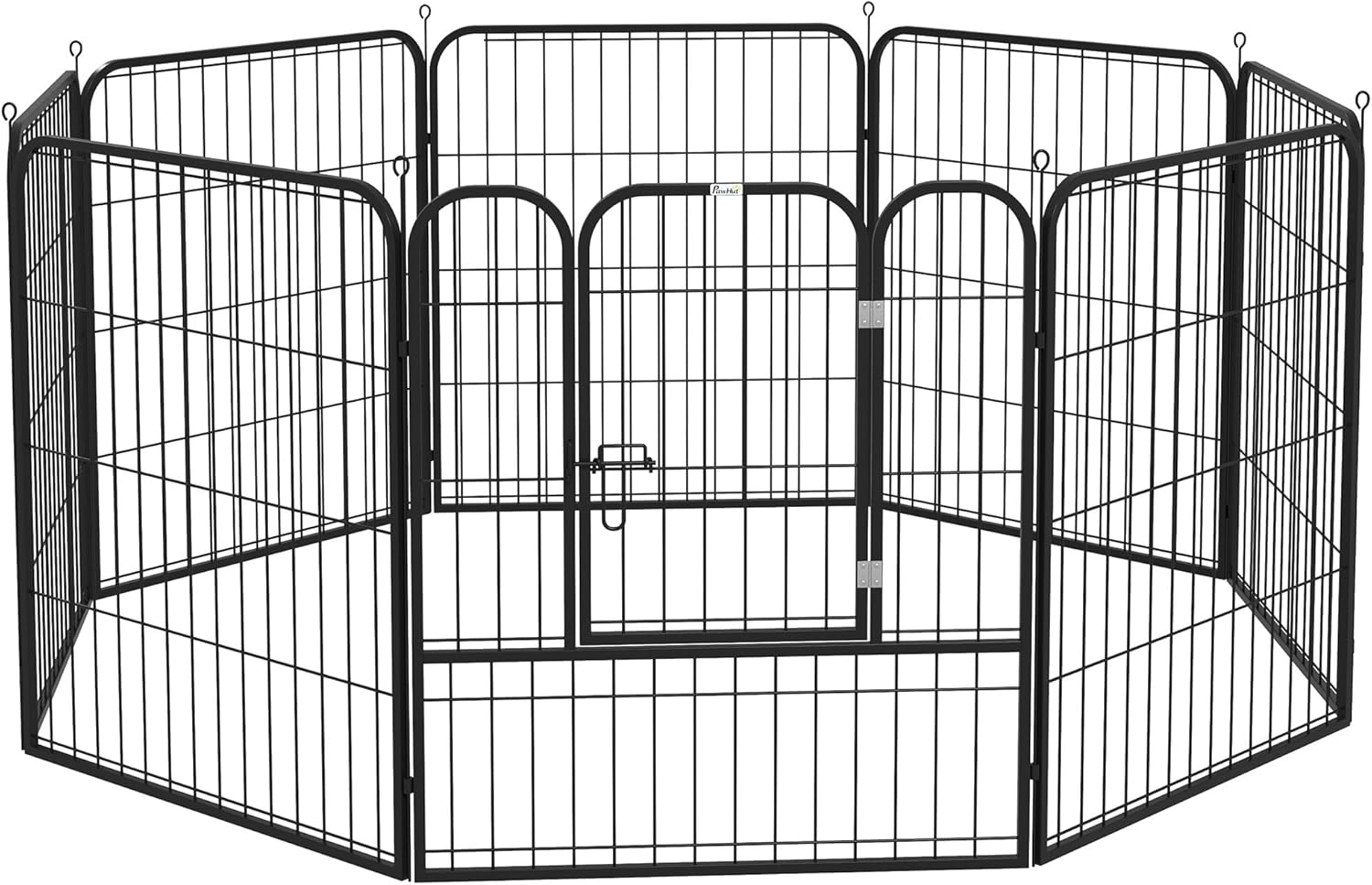 pawhut Heavy Duty Dog Pet Puppy Metal Playpen Play Pen Rabbit Pig Hutch Run Enclosure Foldable Black 80 x 80 cm (Medium)