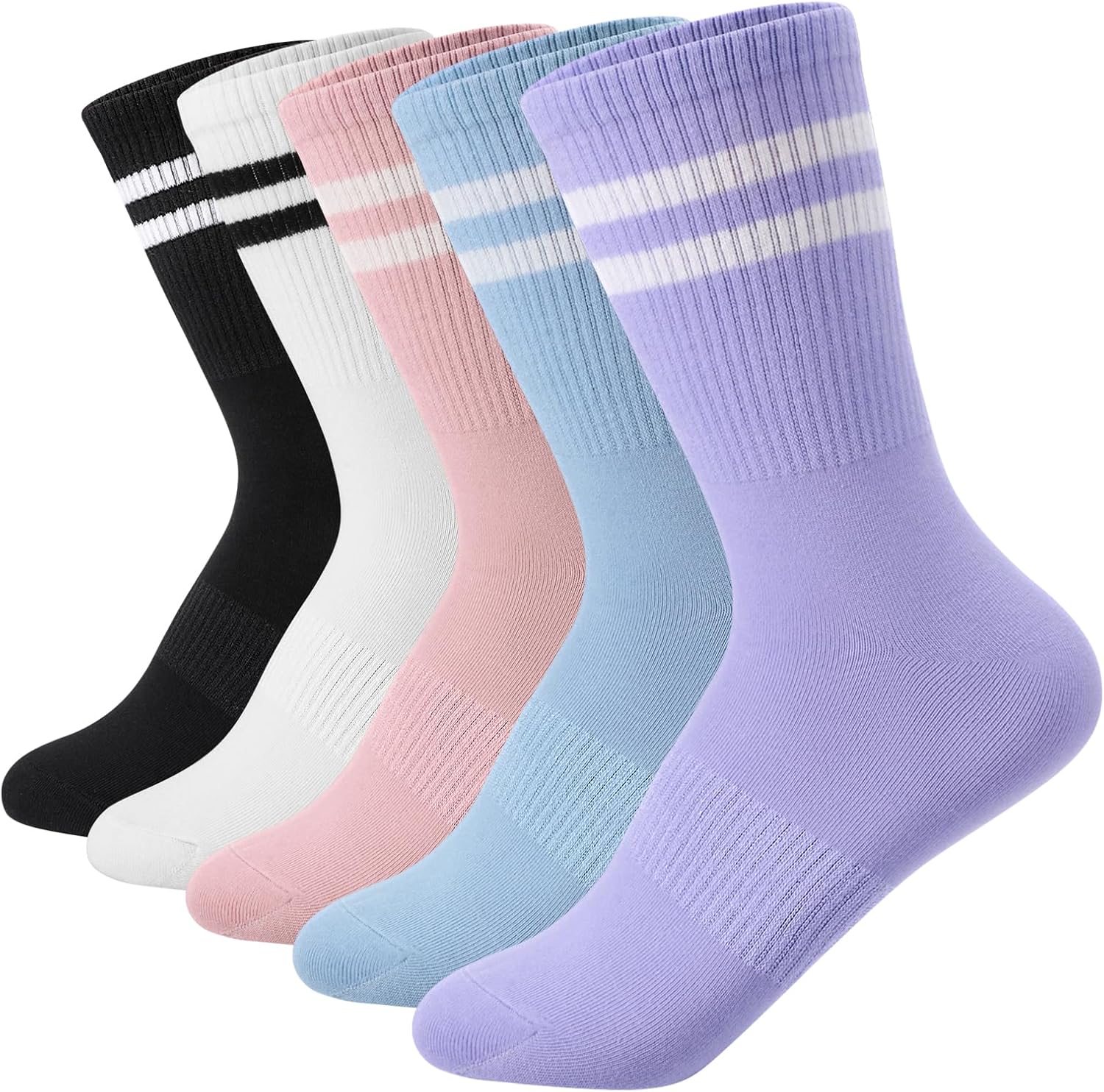 Radsocken Women's Cotton Socks, Soft Anti-Bacterial, Breathable, Moisture-Wicking Striped Mid-Calf Socks for Sports, Workouts & Daily Wear