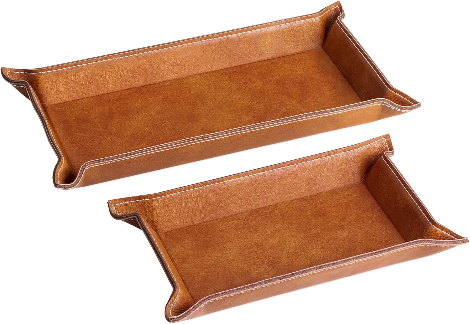 Navaris Faux Leather Valet Tray Set of 2 - Catch All Tray for Key Entryway Table Nightstand - Catchall for Keys Watch Remote Phone - Valet Storage for Men - Mens Storage Dish