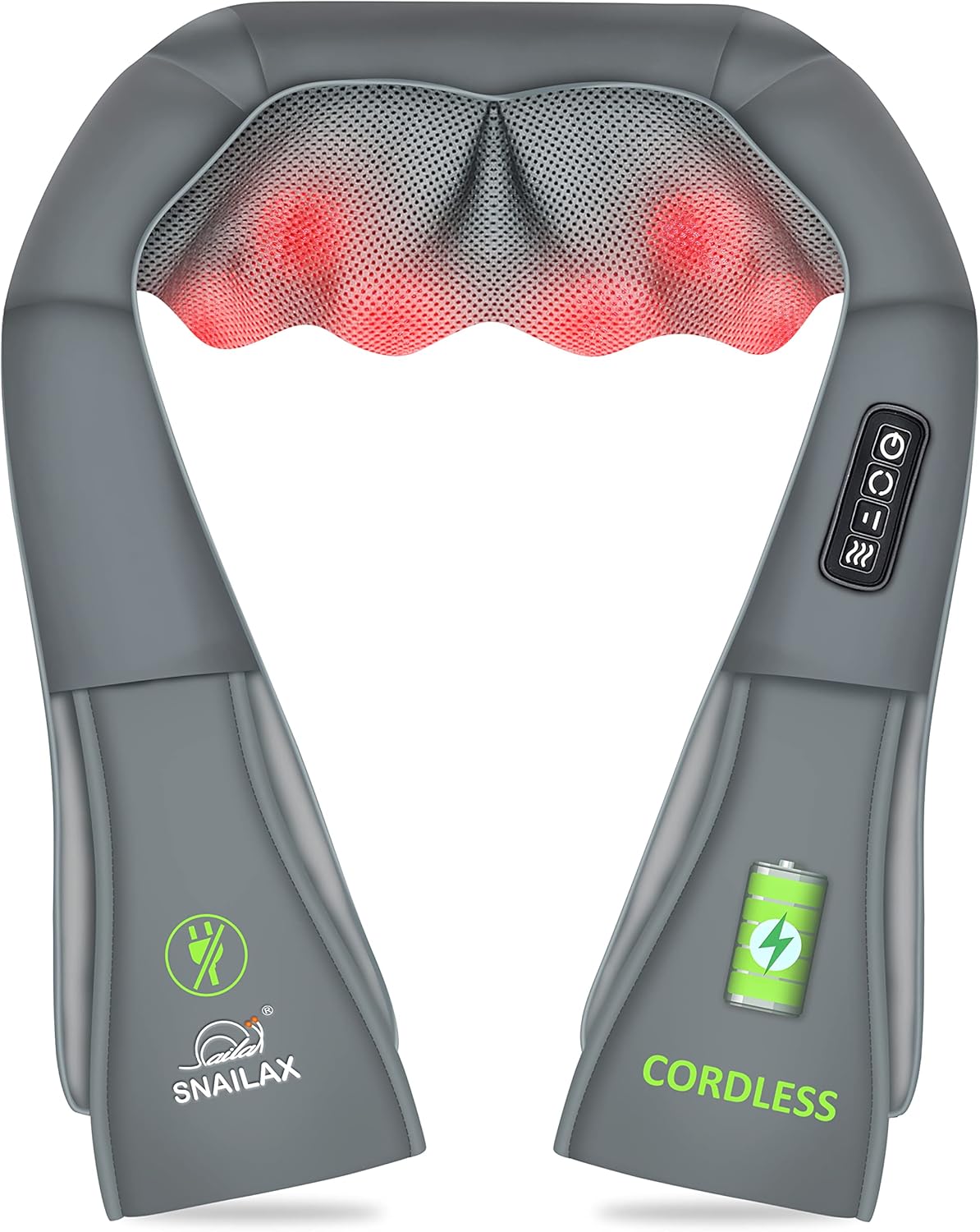Snailax Cordless Shiatsu Neck Back Massager with Heat, Shoulder Massager, Portable Rechargeable Massagers for Neck and Back Pain Relief, Electric Massager Pillow, Gifts for Women, Men (Grey)