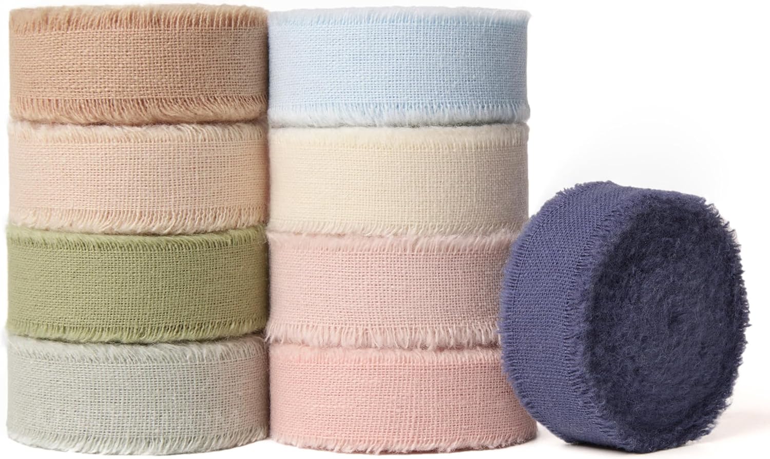 Cotton Ribbon Set 5/8" x45 Yards 9 Rolls, Handmade Fringe Ribbons in Mixed Colors for Gift Wrapping, Wedding Decor, Bouquets, DIY Crafts
