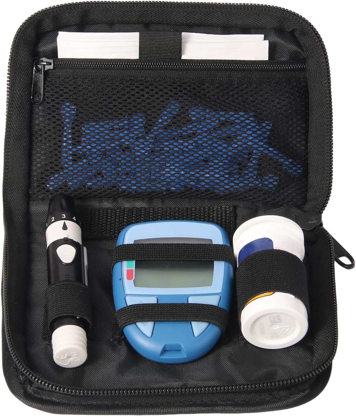 Diabetes Supply Case, Diabetic Organizer For Test Strips With Mesh Pocket, Portable Diabetes Testing Kit bag, Travel Blood Glucose Meter Glucometer Storage Bag, Glucose Monitor Case