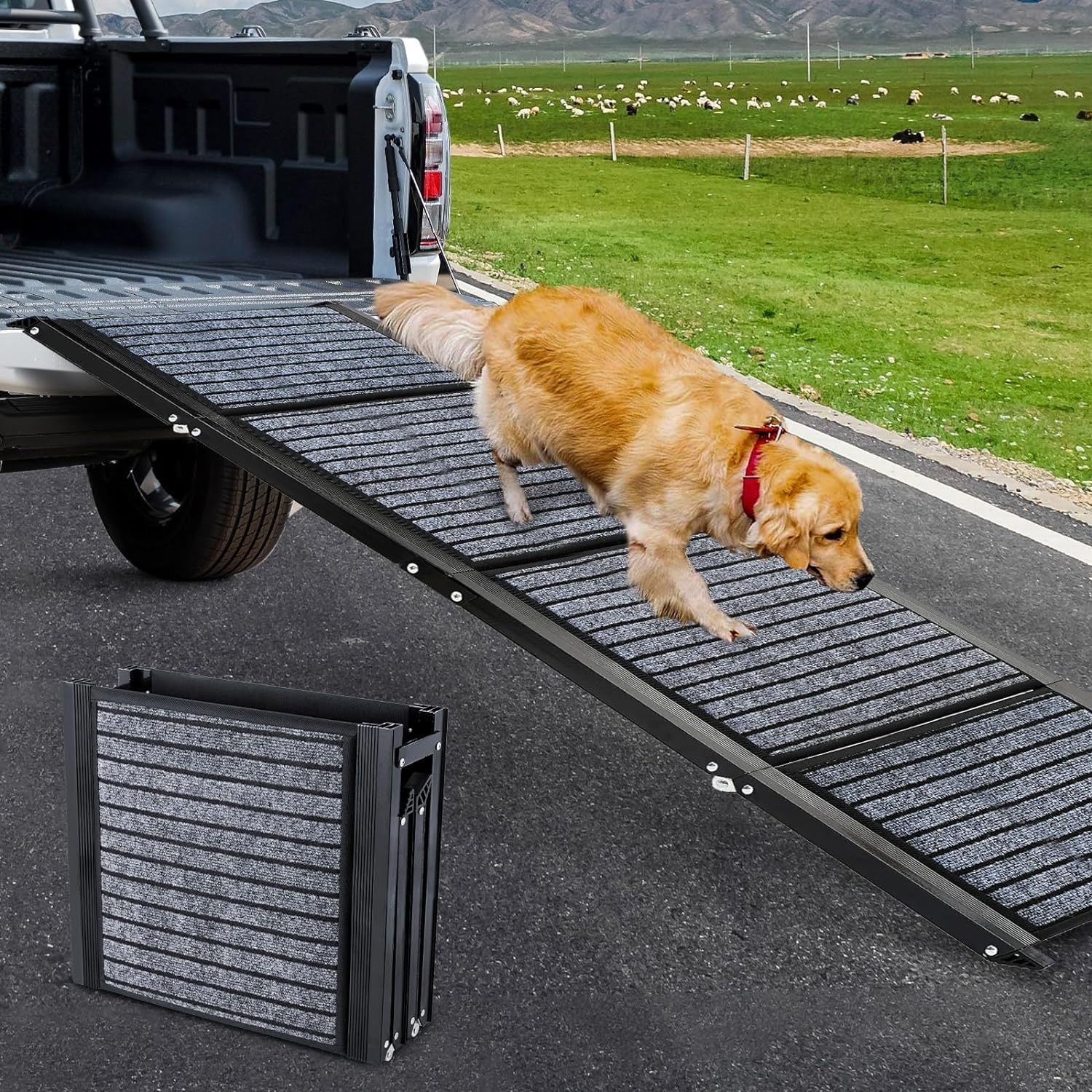 Snagle Paw Longest 180cm Dog Car Ramp,Protable Stairs for Large Dogs with Anti-Slip Rug Surface,Folding Pet Ramp Stairs Up to 140KG Pet Step for Medium & Large Dogs Get Into a Car, SUV & Truck