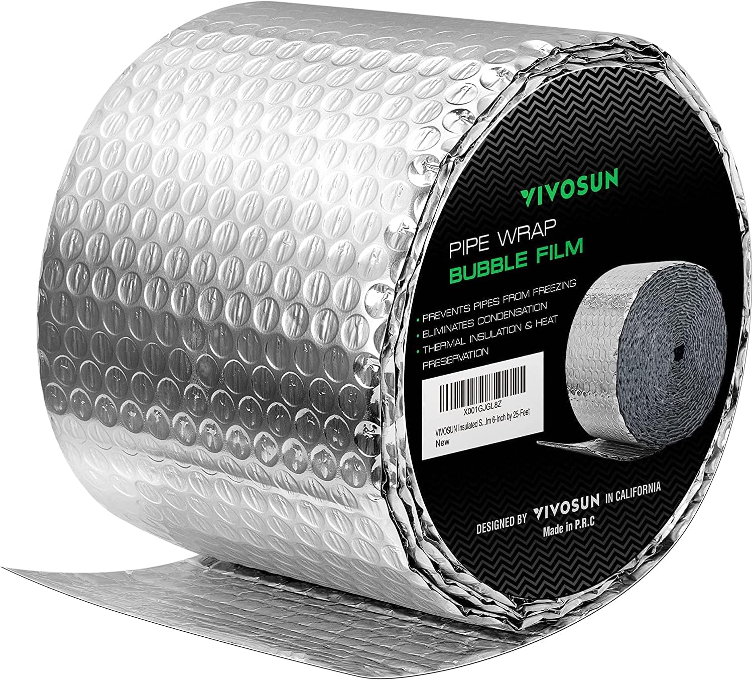 VIVOSUN Double Bubble Reflective Foil Insulation, 6 inch x 50 Ft (25 Ft x2 Pack) Insulated Pipe Wrap, 10mm Size Bubble Film, Pipe Insulation Wrap Duct wrap for Weatherproof Attics, Windows, Garages