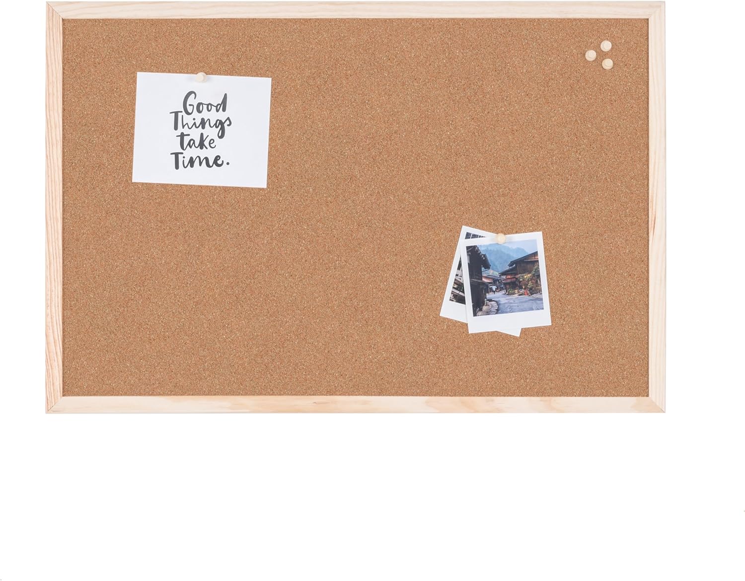 Bi-Office Basic Cork Board, Pine Wood Frame, 90 x 60 cm, brown