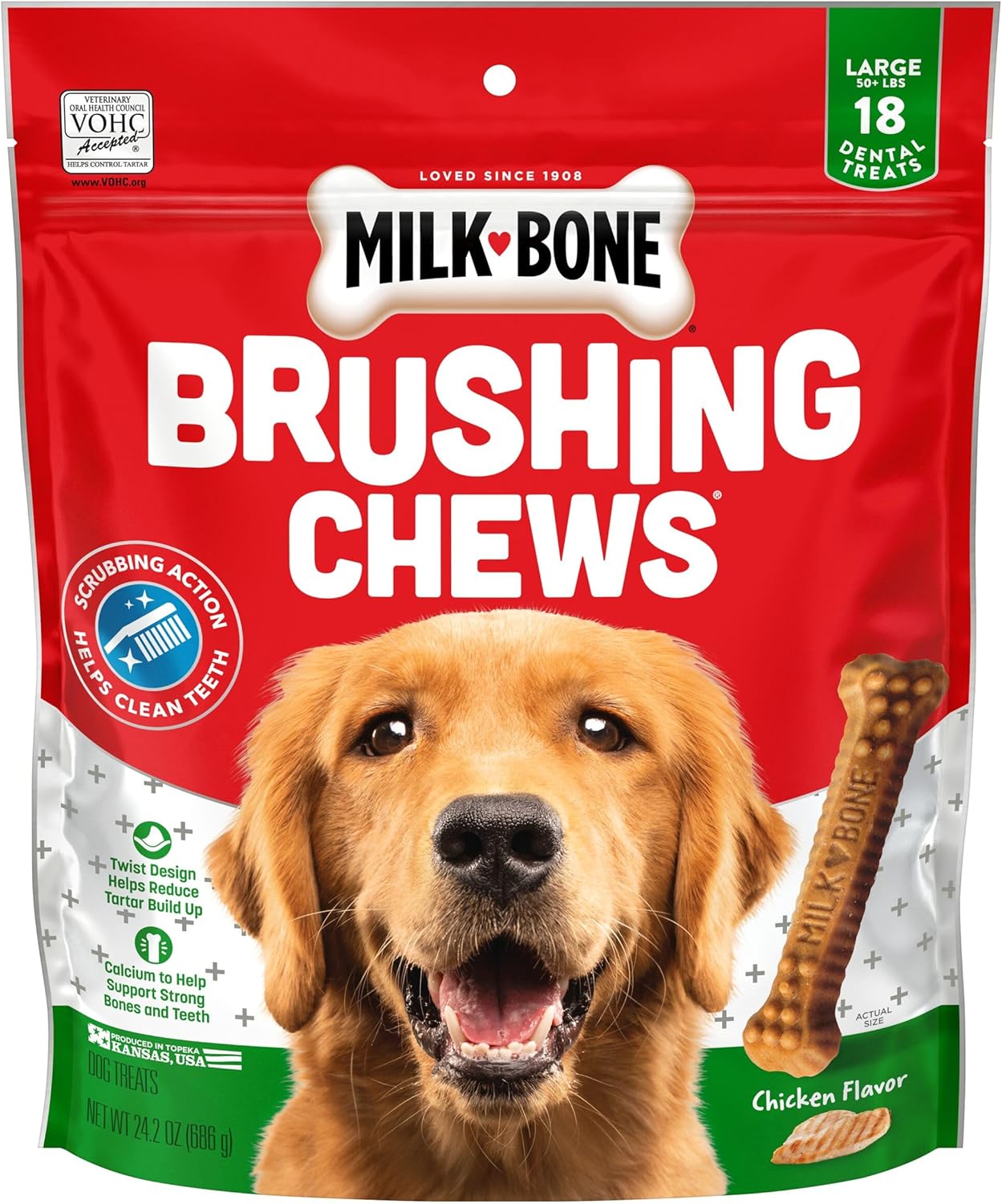 Milk-Bone Original Brushing Chews 18 Large Daily Dental Dog Treats Scrubbing Action Helps Clean Teeth