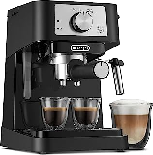 De'Longhi Stilosa Manual Espresso Machine, Latte & Cappuccino Maker, 15 Bar Pump Pressure + Milk Frother Steam Wand, Black / Stainless, EC260BK, 13.5 x 8.07 x 11.22 inches