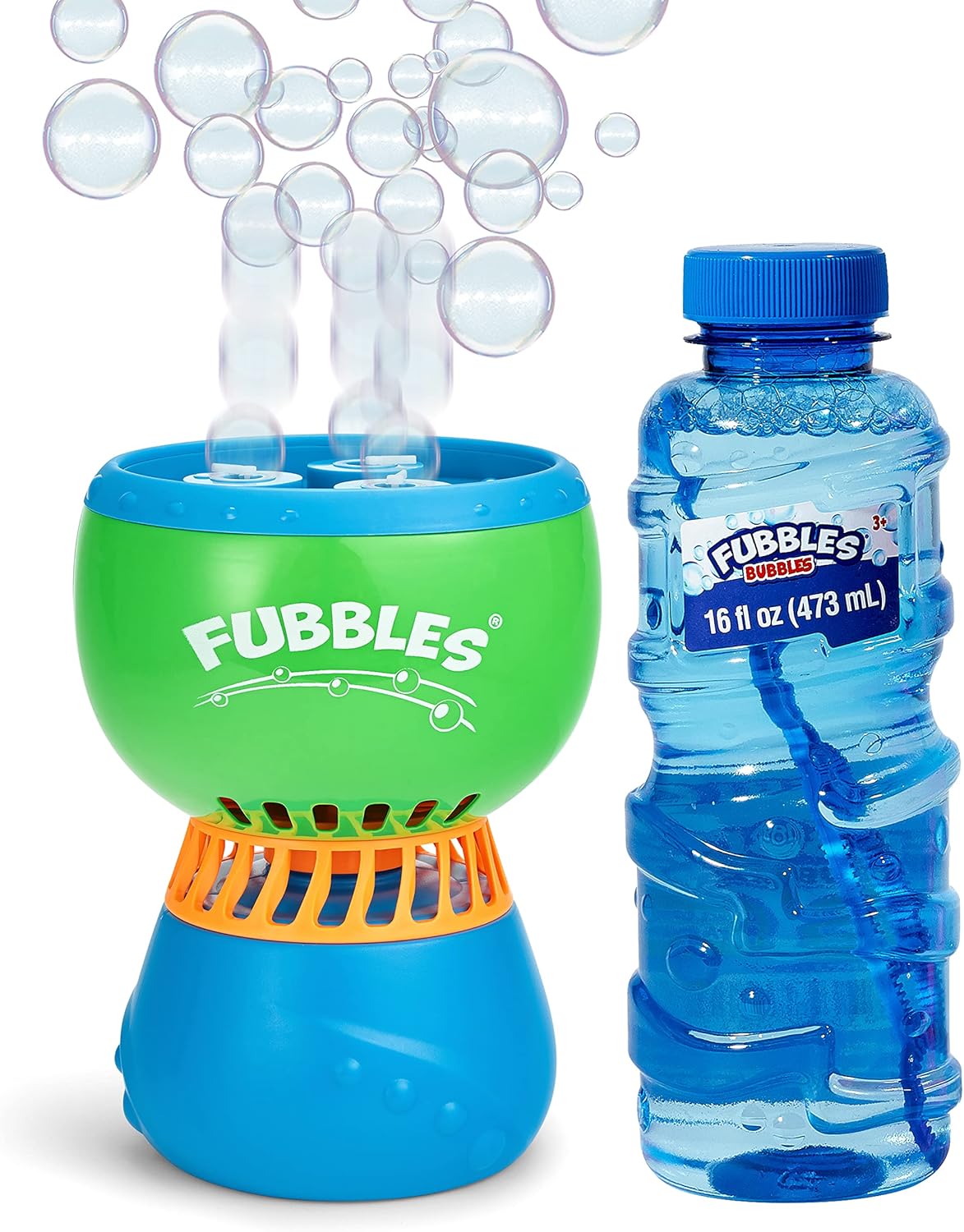 FUBBLES NO Spill Funfiniti Bubble Machine | Blows One Hour of Non Stop Bubbles | Amazon Exclusive Toy Set Includes 36oz of Non Toxic Refill Solution (Bubble Solution Bottle Colors Will Vary)