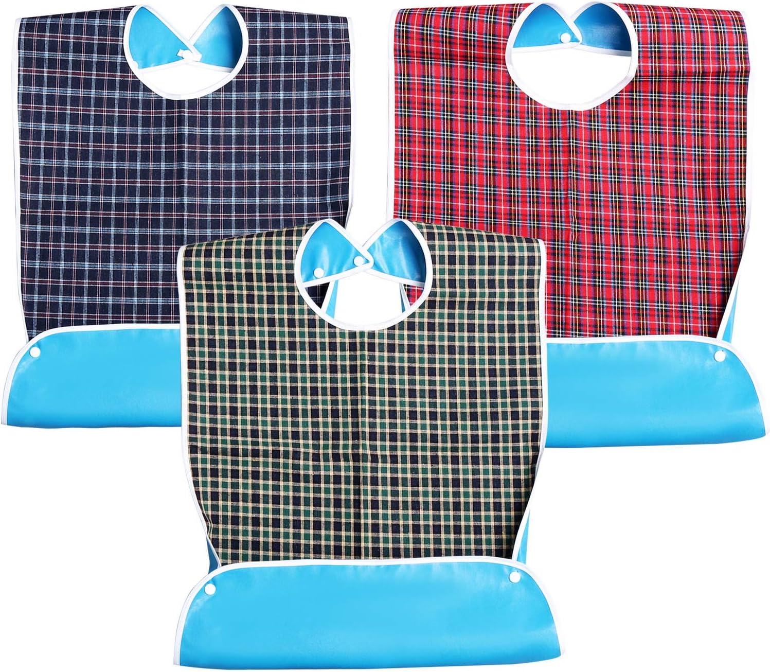 kuou Adult Bibs, Adult The Eldly Bib Adult Washable Dining Bibs for Elderly （3 Pack,Red,Green,Blue）