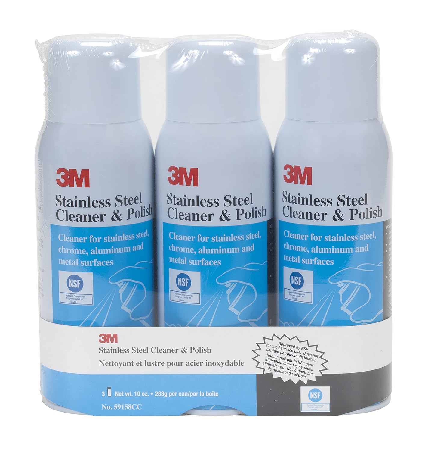 3M Stainless Steel Cleaner and Polish, 10 oz. Cans, 3 Pack, Foam, Chrome, Laminated Plastic, Aluminum, Appliances, Fridge, Exhaust Range Hood, Dishwasher, Sink