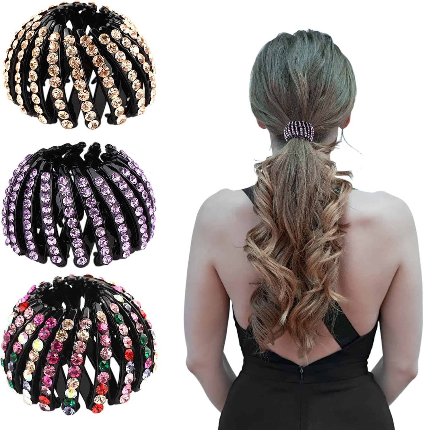 SacJkt Birds Nest Hair Clips, 3 Pieces Vintage Geometric Retractable Hair Loops, Expandable Ponytail Holder Clip Bird Nest Shaped Hair Clips, Hair Accessories for Girls Women