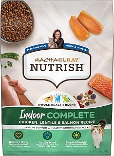 Nutrish Rachael Ray Indoor Complete Premium Natural Dry Cat Food with Added Vitamins, Minerals & Other Nutrients, Chicken with Lentils & Salmon Recipe, 6 Pounds (Packaging May Vary)