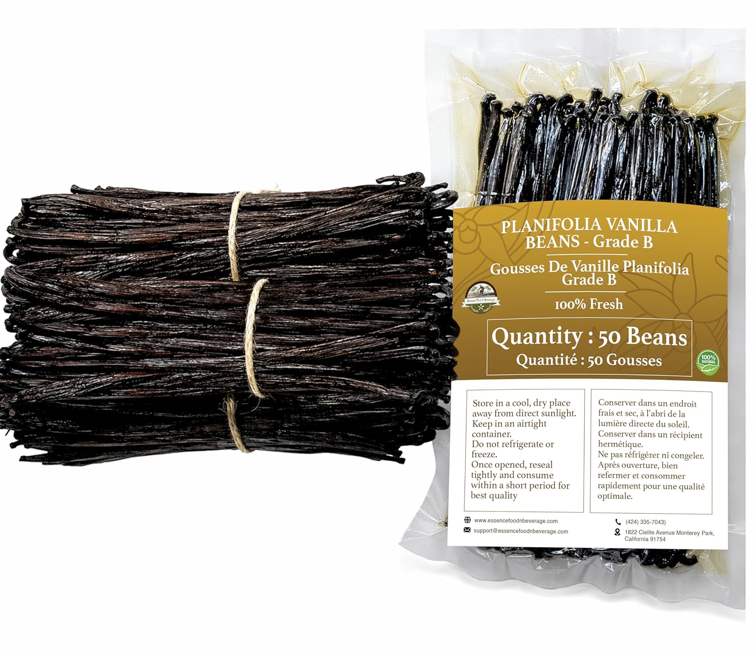 50 Vanilla Beans Grade B for Making Vanilla Extract, Vanilla Beans Bulk for Extract Grade 5 inches, Perfect for Homemade, baking and cooking. (50 Vanilla)