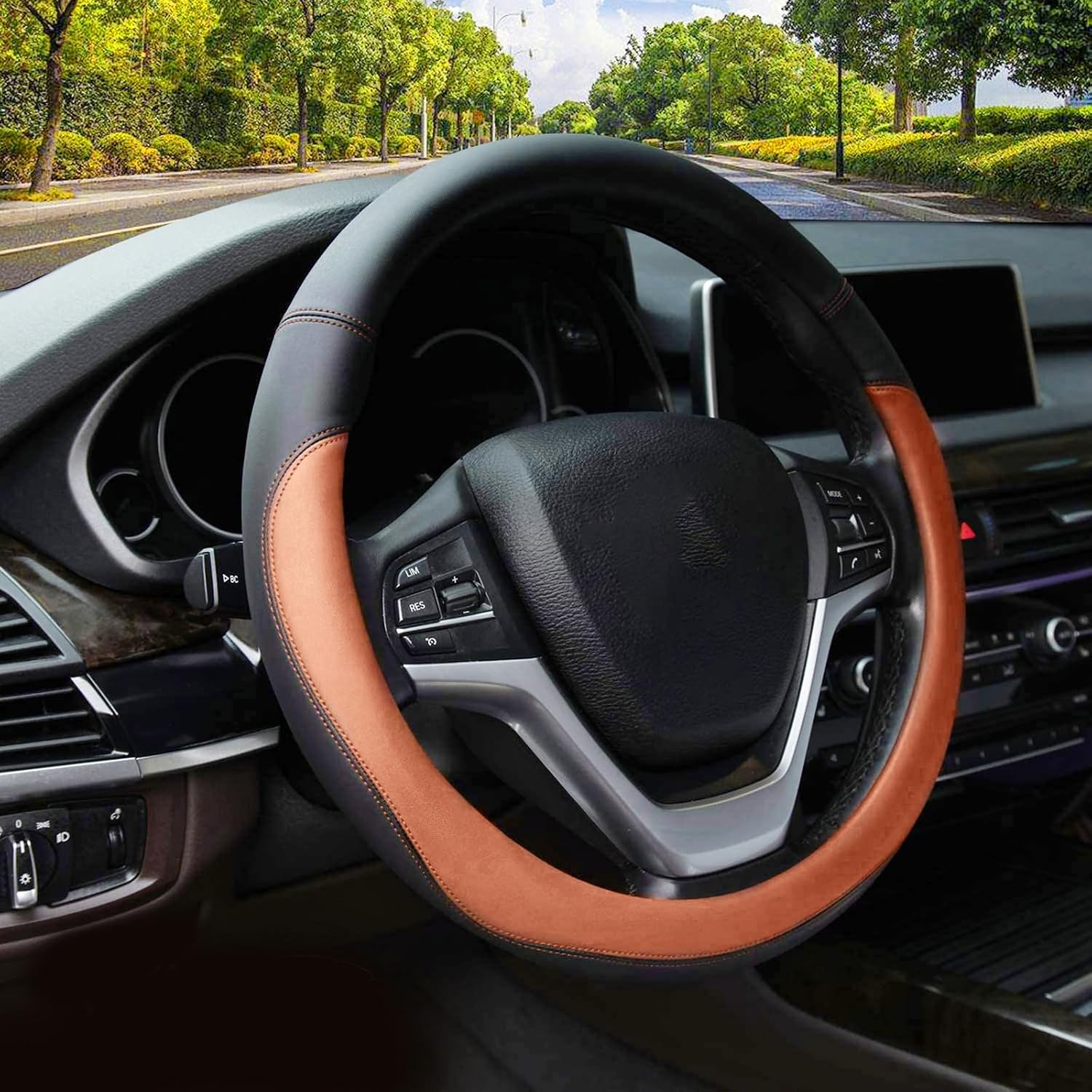 Valleycomfy Microfiber Leather Steering Wheel Covers Universal 15 inch (Brown