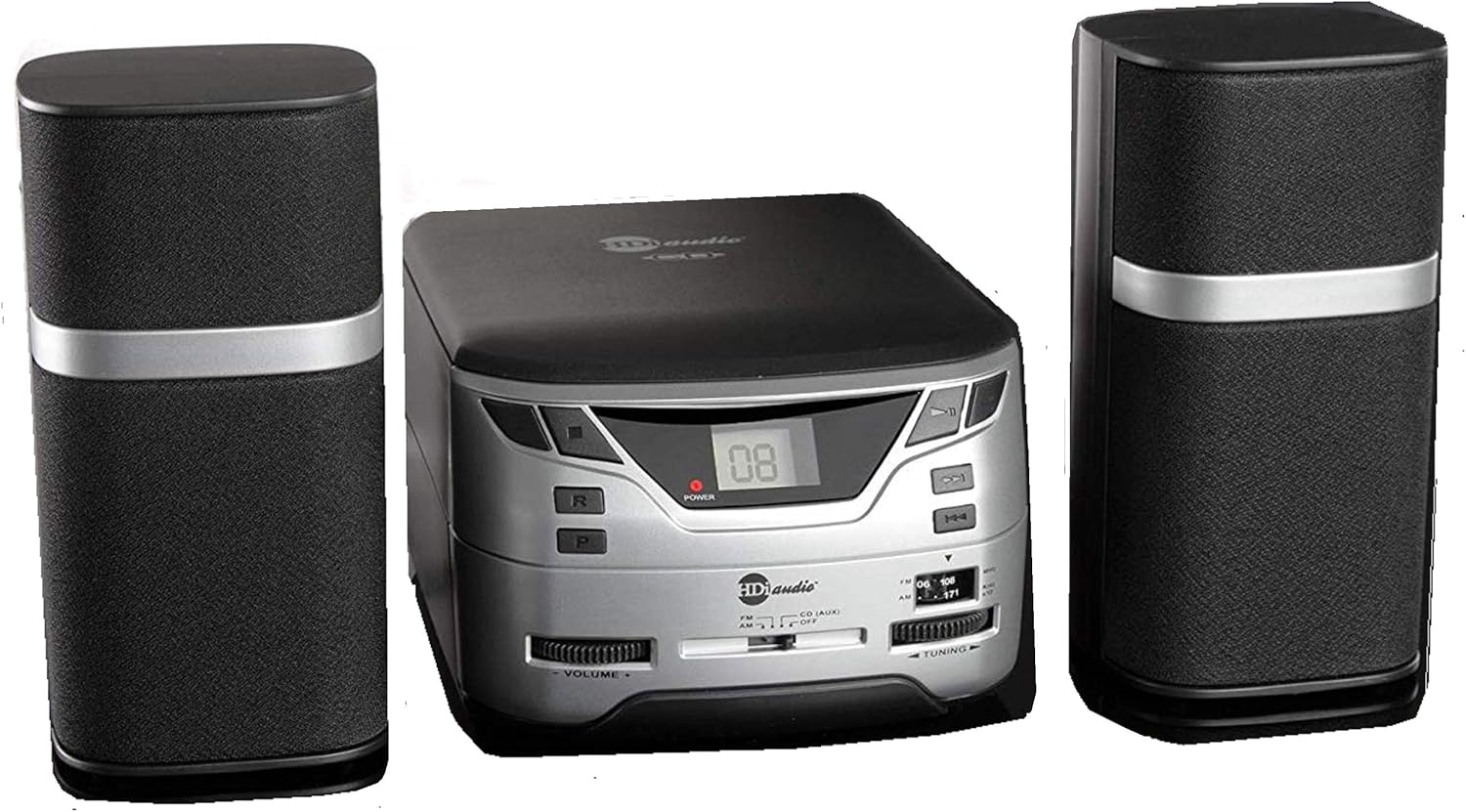 Modern Premium CD-526 Compact Micro Digital CD Player Stereo Home Music System with AM/FM Tuner Aux-in & Headphone Jack (Black/Silver)