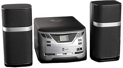 Modern Premium CD-526 Compact Micro Digital CD Player Stereo Home Music System with AM/FM Tuner Aux-in & Headphone Jack (Black/Silver)