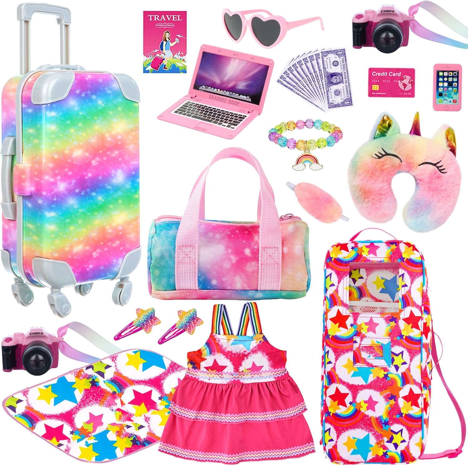 K.T. Fancy 29 PCS American 18 Inch Doll Accessories Suitcase and Doll Travel Play Set