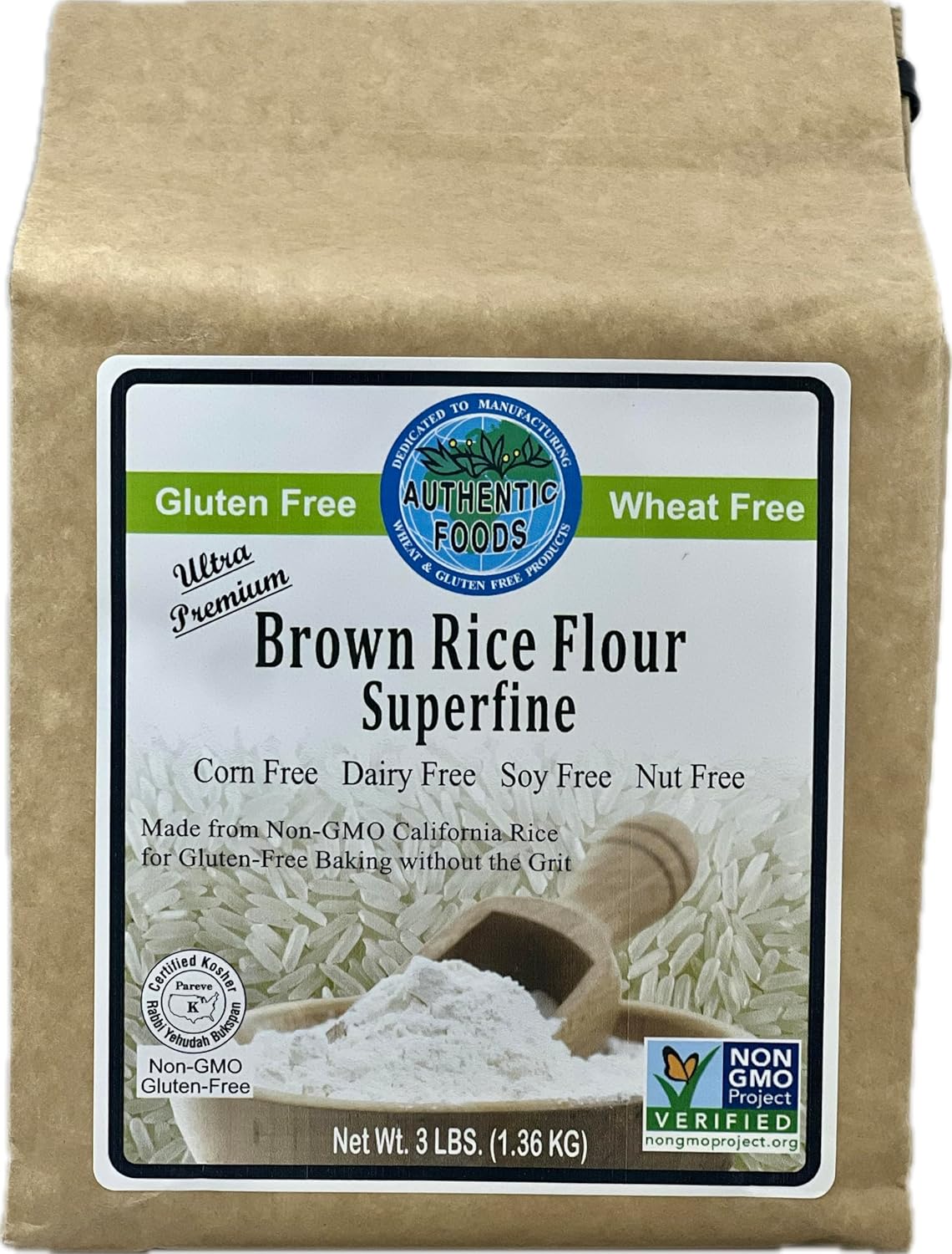 Authentic Foods Superfine Brown Rice Flour - 3lb