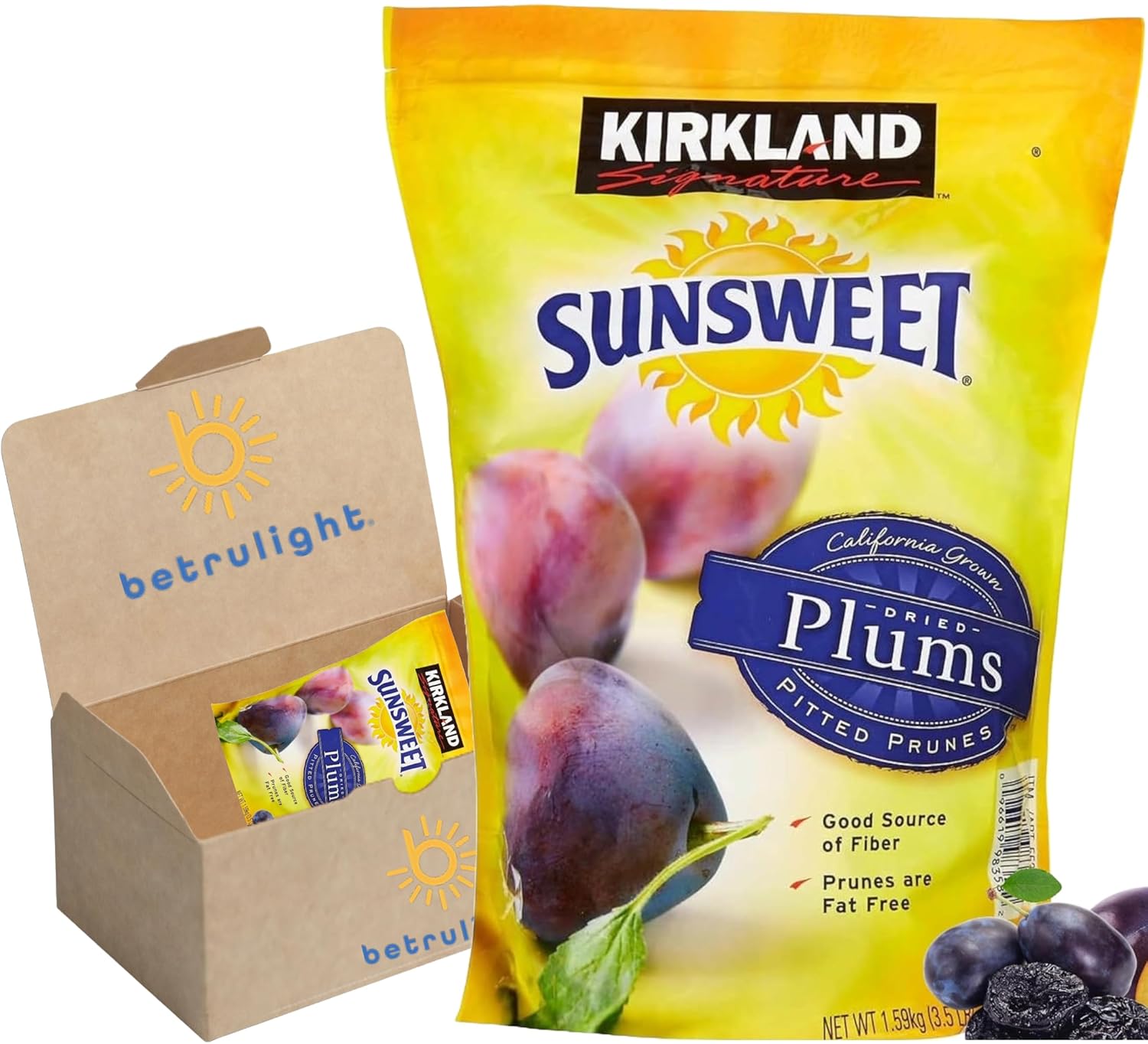 Prunes Pitted, Dried Plums Pitted Prunes for Constipation, | Dried Prunes Pitted Unsweetened - Gluten Free, Vegan, Low Fat - Dietary Fiber & Natural Minerals - Healthy Snacks, Jumbo Bag of 56 Oz comes in BETRULIGHT Branded Box