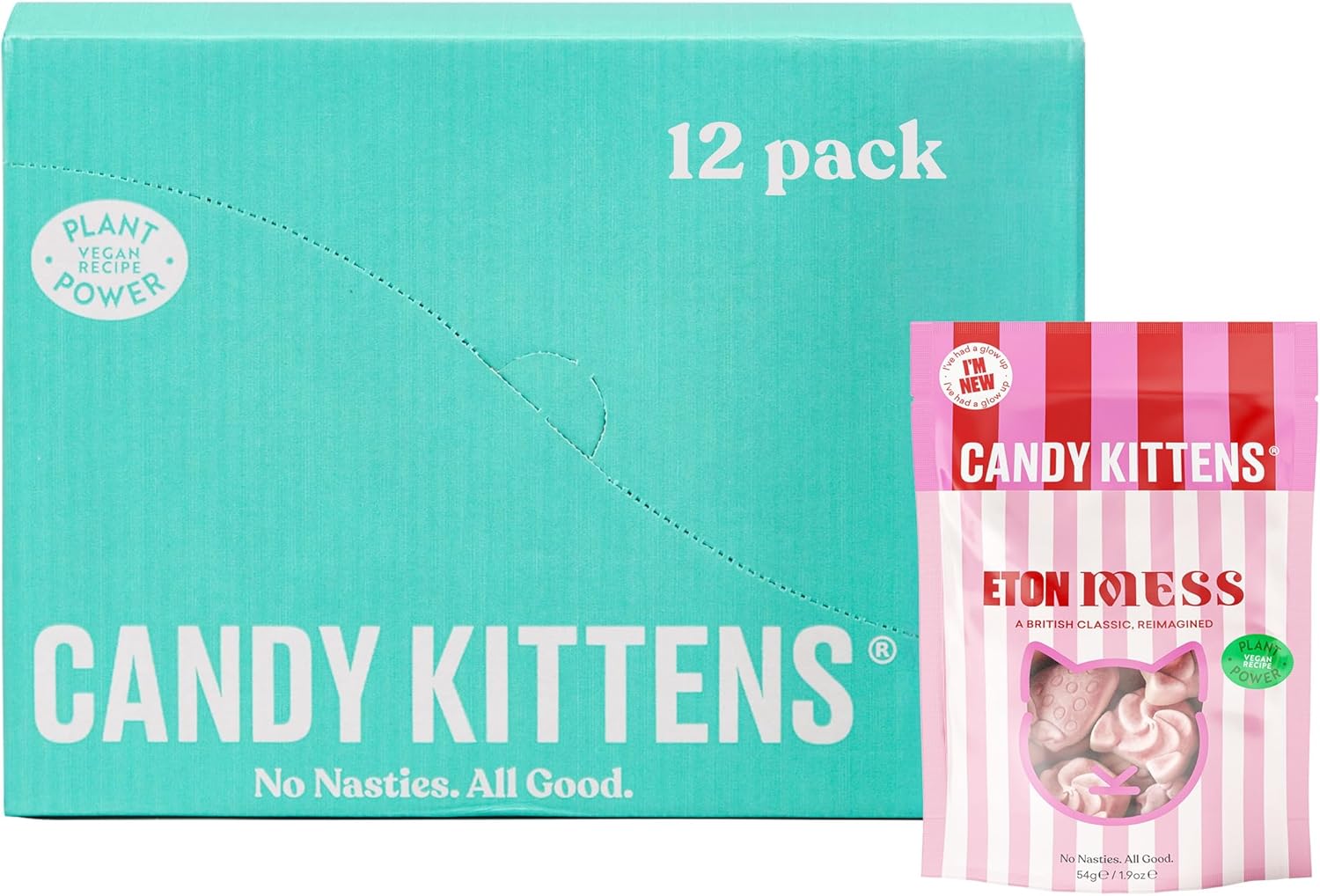 Vegan Sweets, CANDY KITTENS ETON MESS, Packed With Fruit Juice & Natural Ingredients, Big Flavours From Little Kittens, Vegetarian & Halloween Sweets - CASE OF 12x Sweet Bags (54g)
