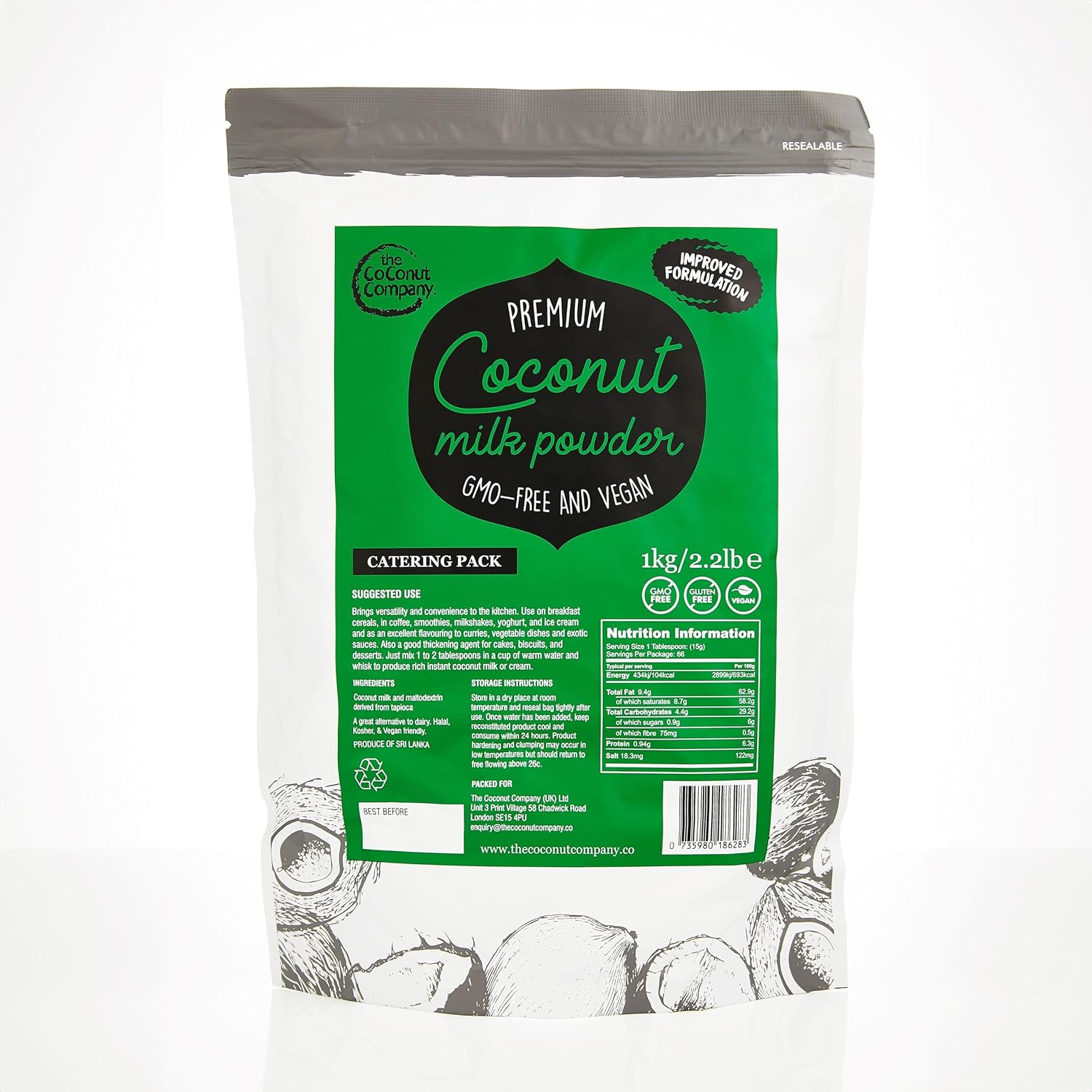 Premium Vegan Coconut Milk Powder - 1KG - Contains 65% Coconut Oil - High in Lauric Acid - Non-Dairy, Gluten-Free, Bulk Powder