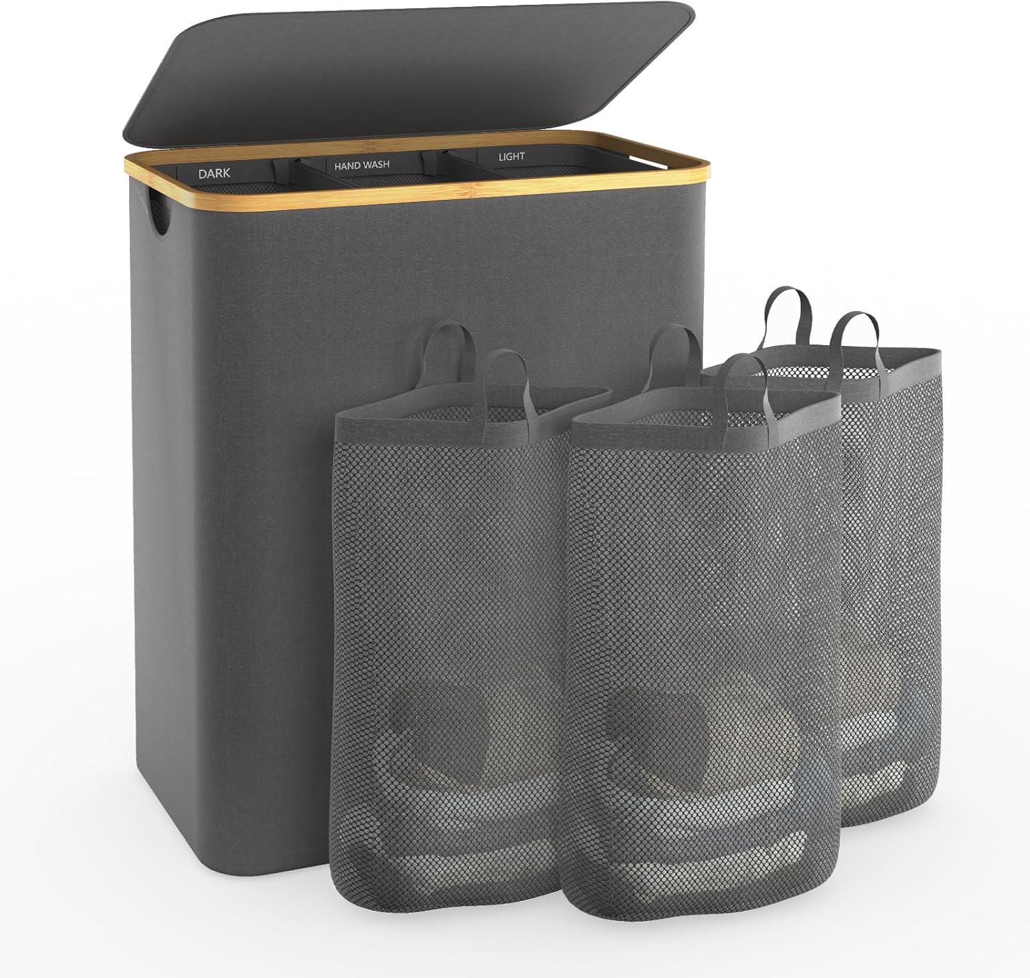 Laundry Hamper with Lid, 145L Extra Large Hamper 3 Section Dirty Clothes Hampers for Divided Basket Organizer for Bedroom,Laundry Room,Grey