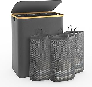 Laundry Hamper with Lid, 145L Extra Large Hamper 3 Section Dirty Clothes Hampers for Divided Basket Organizer for Bedroom,Laundry Room,Grey