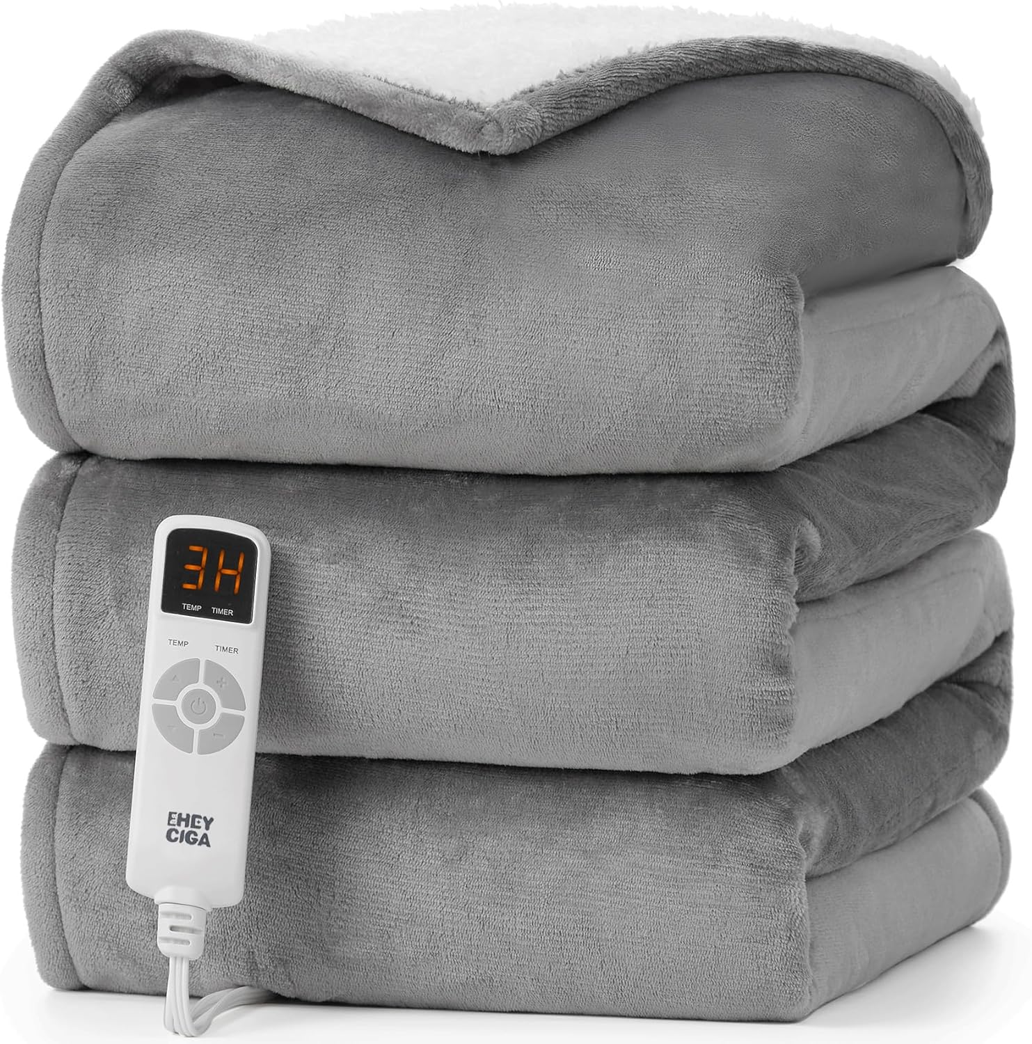 EHEYCIGA Heated Blanket Electric Blanket Throw - Heating Blanket with 6 Heating Levels & 10 Hours Auto Off, Soft Cozy Sherpa Washable Blanket with Fast Heating, 50 x 60 Inches, Grey