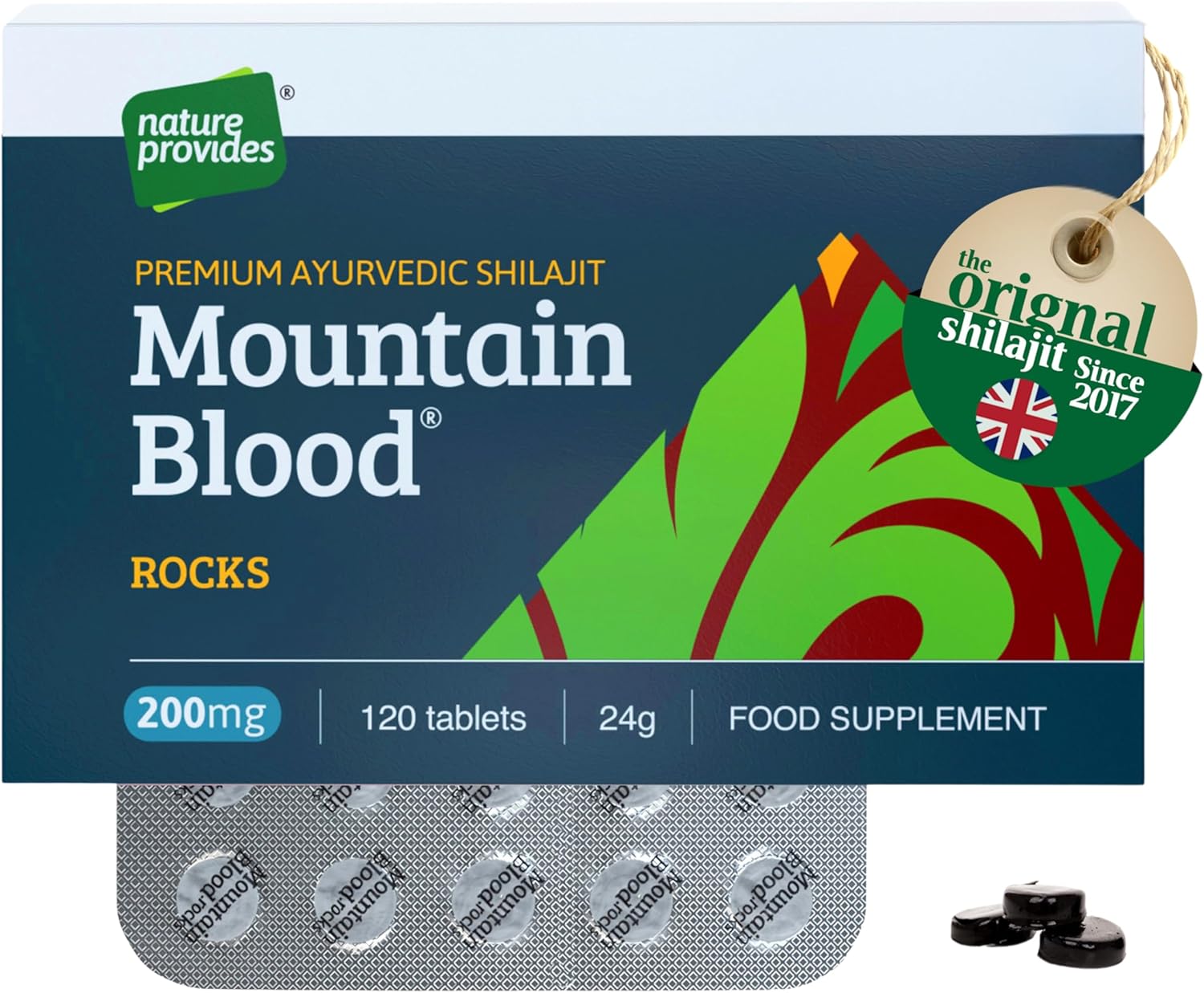 Mountain Blood Rocks! 120 Shilajit Tablets Pills (24g) 4 Months Supply - Authentic, Vegan, Ethically Sourced, Mineral-Rich, UK Lab-Tested, Boosts Energy & Stamina, Made in UK by Nature Provides