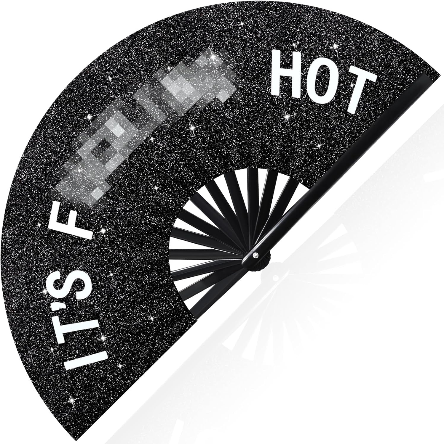 Large Folding Hand Rave Fan for Men Women Bamboo Folding Clack Hand Fan for EDM Music Disco Rave Festival Party Supplies(Black,Cool)