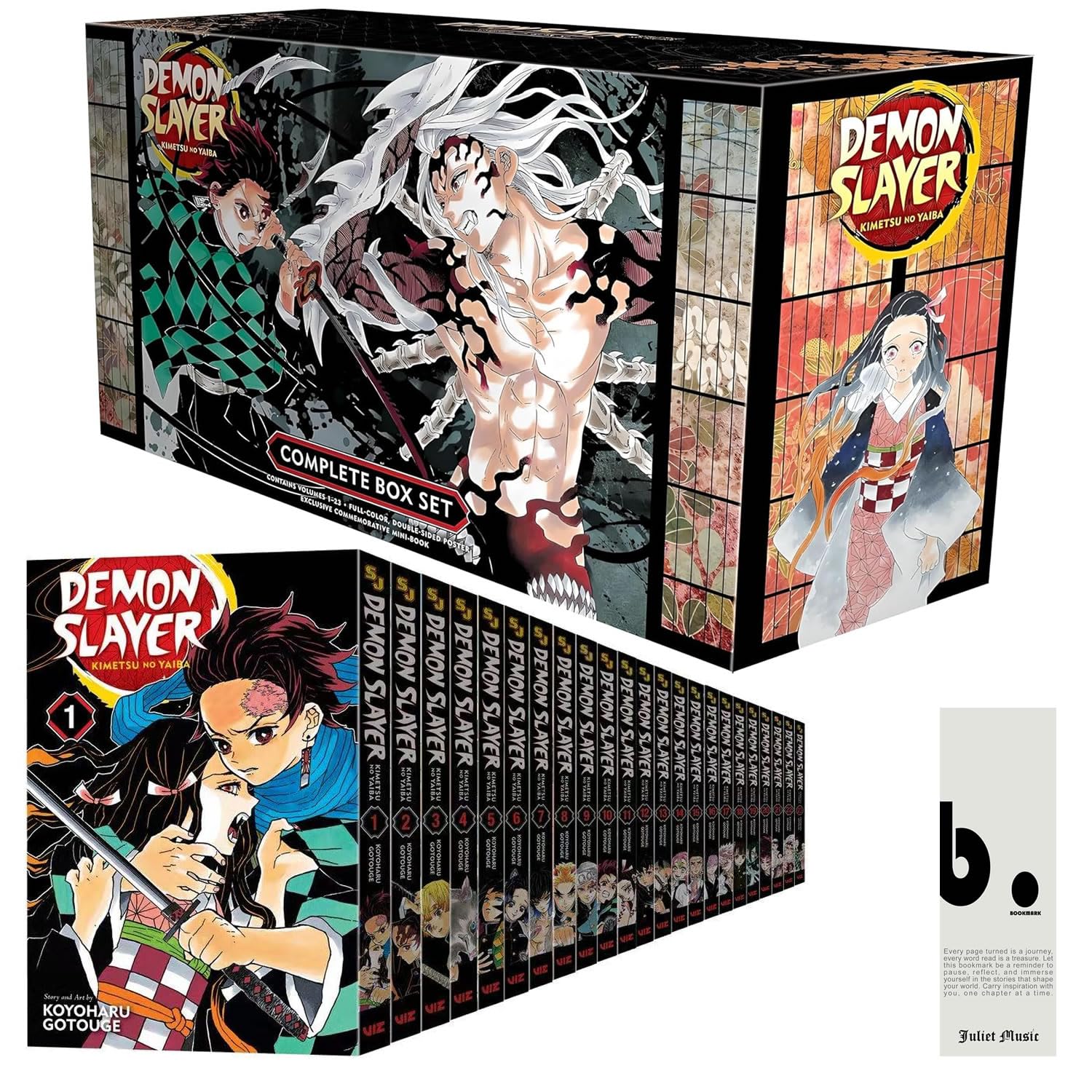 Demon Slayer Manga Box Set Kimetsu no Yaiba (Volumes 1–23) – English Premium Manga Edition with Booklet & Poster – Koyoharu Gotouge, VIZ Media & Juliet Music Bookmark (Demon Slayer: Kimetsu no Yaiba)