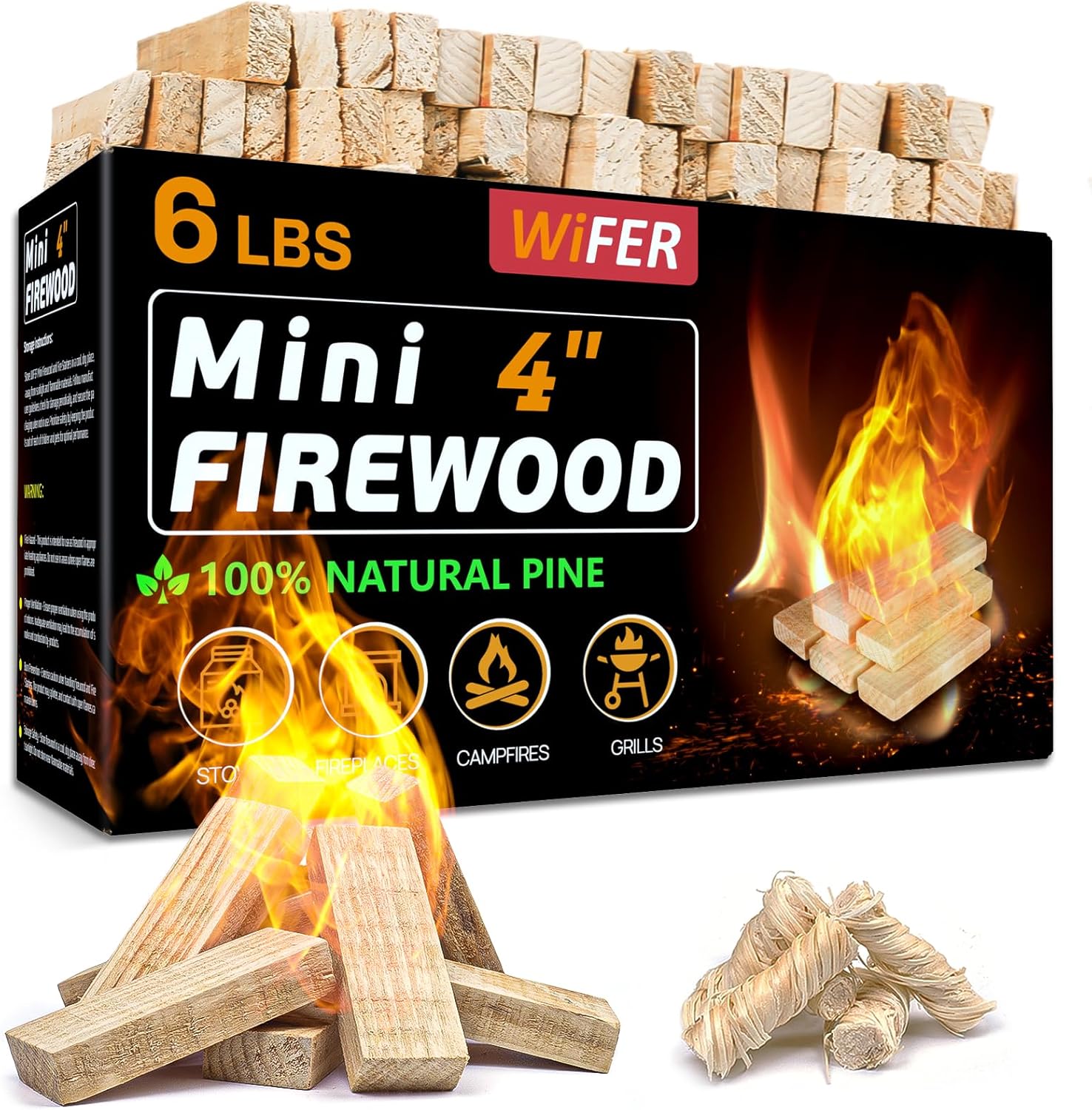Mini Fire Stick with Fire Starter, 4'' Kiln-Dried Pine Great Firewood for Wood Stoves, Tabletop Fire Pit, BBQ Grill, Pizza Oven, Solo Stove Accessories, BBQ Accessories, 5.5-6 lb Box