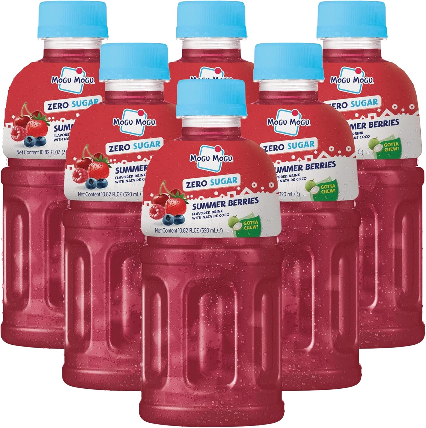 Mogu Mogu Zero Sugar Fruity Drinks with Nata de Coco 320ml – Sugar-Free Coconut Jelly Beverage (Pack of 6) (Pack of 6, Summer Berries)