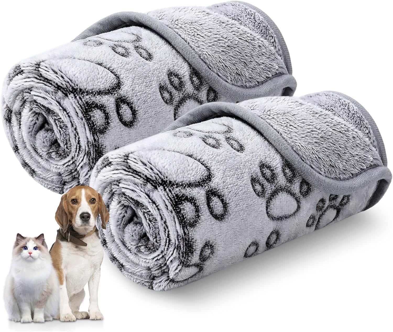 Luciphia Premium Soft Dog Blanket for Small Medium Large Dogs Washable 300GSM Fluffy Warm Fleece Puppy Cat Paw Print Pet Flannel Pcs2 Grey Paw L(41"x31")
