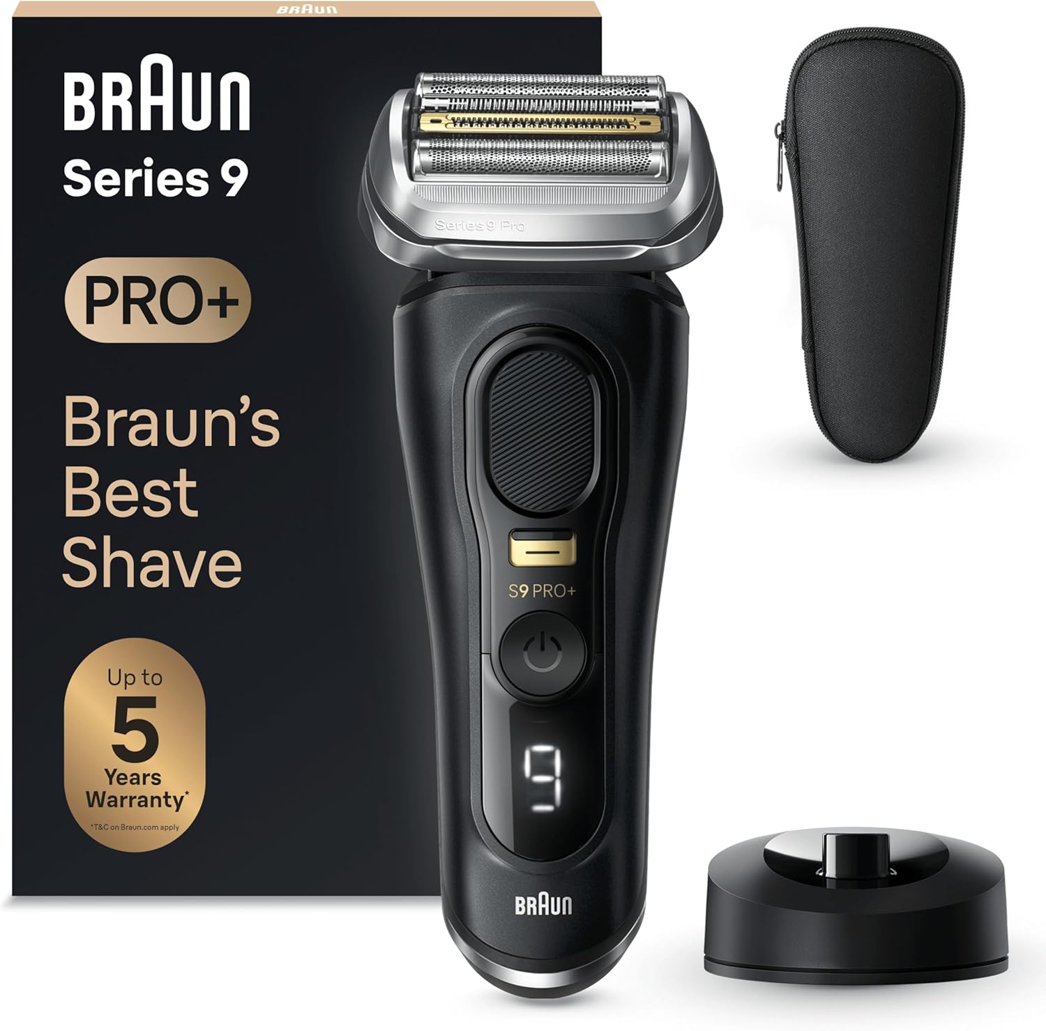 Braun Series 9 PRO Plus Electric Shaver for Men, 5 Pro Shave Elements and Precision Long Hair ProTrimmer, Charging Stand, Wet and Dry Electric Razor with 60min Runtime, 9510s, Black