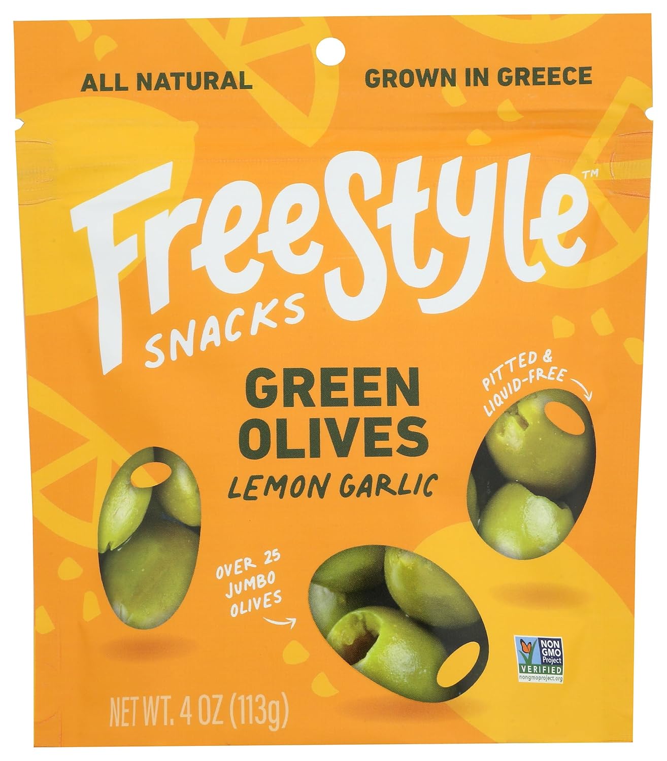 Freestyle Snacks Lemon Garlic Green Olives, 4 OZ