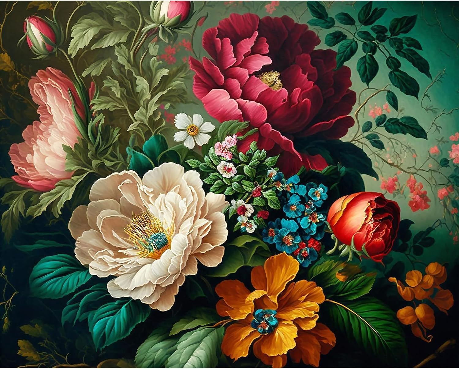 Flower Paint by Numbers Kit for Adults Canvas-Flower Adult Paint by Numbers for Adults,Flower Paint by Numbers Kits for Adults for Gift Home Wall Decor(16x20inch)
