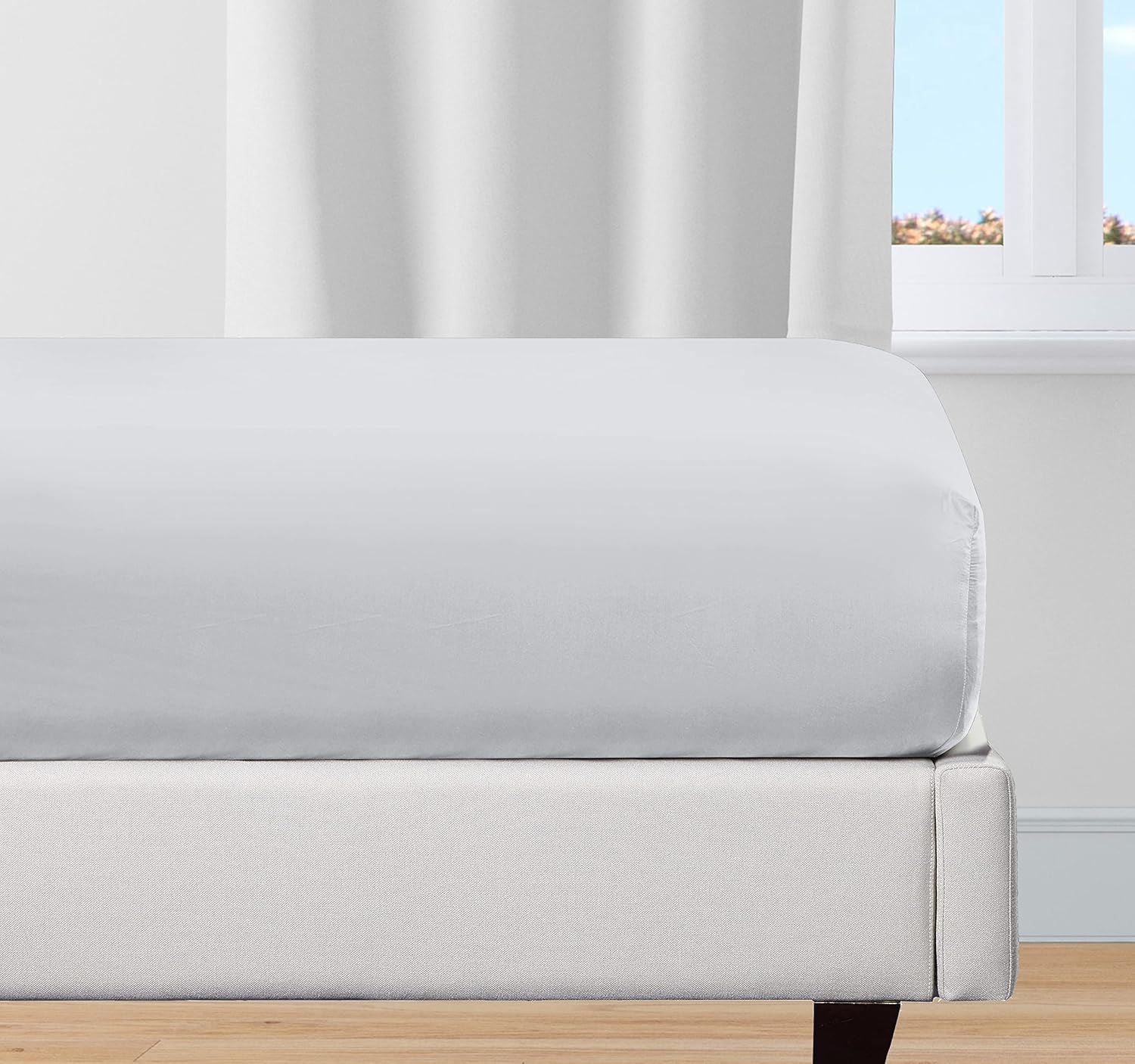 California Design Den 100% Organic Cotton, Deep Fitted Sheet Double Bed, Soft Cool & Crisp Cotton Bed Sheets, Elasticated Light Grey Fitted Double Sheet