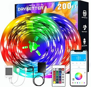 DAYBETTER Led Strip Lights 200 ft(2 Rolls of 100 ft) Smart Strips with App Control Remote, Led Lights for Bedroom, Music Sync Color Changing Lights for Room Home Decor Party Festival