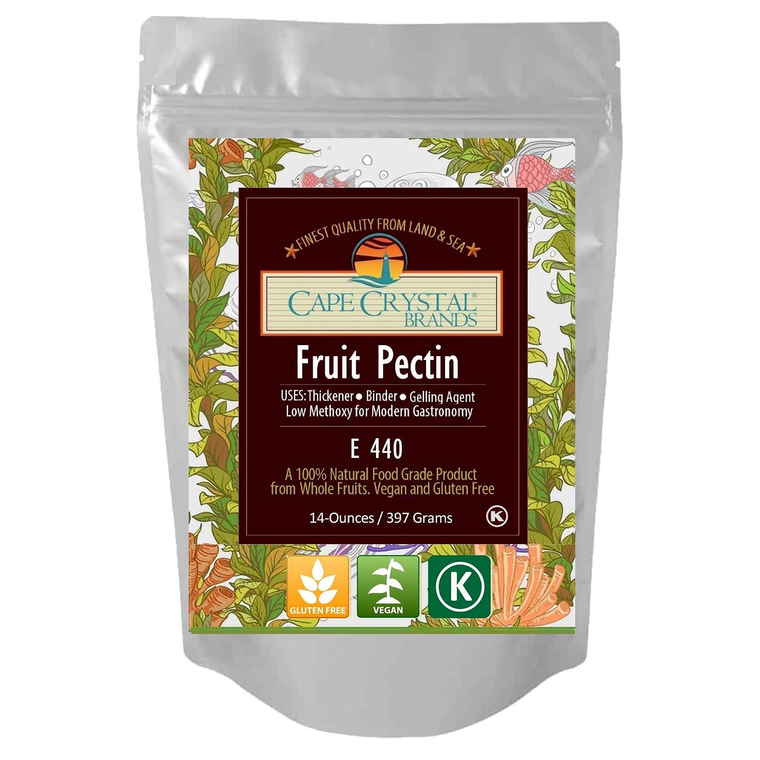 Fruit Pectin Food Grade & Amidated | Low Methoxyl for Molecular Gastronomy - Vegan Kosher Certified ( 14 Oz)