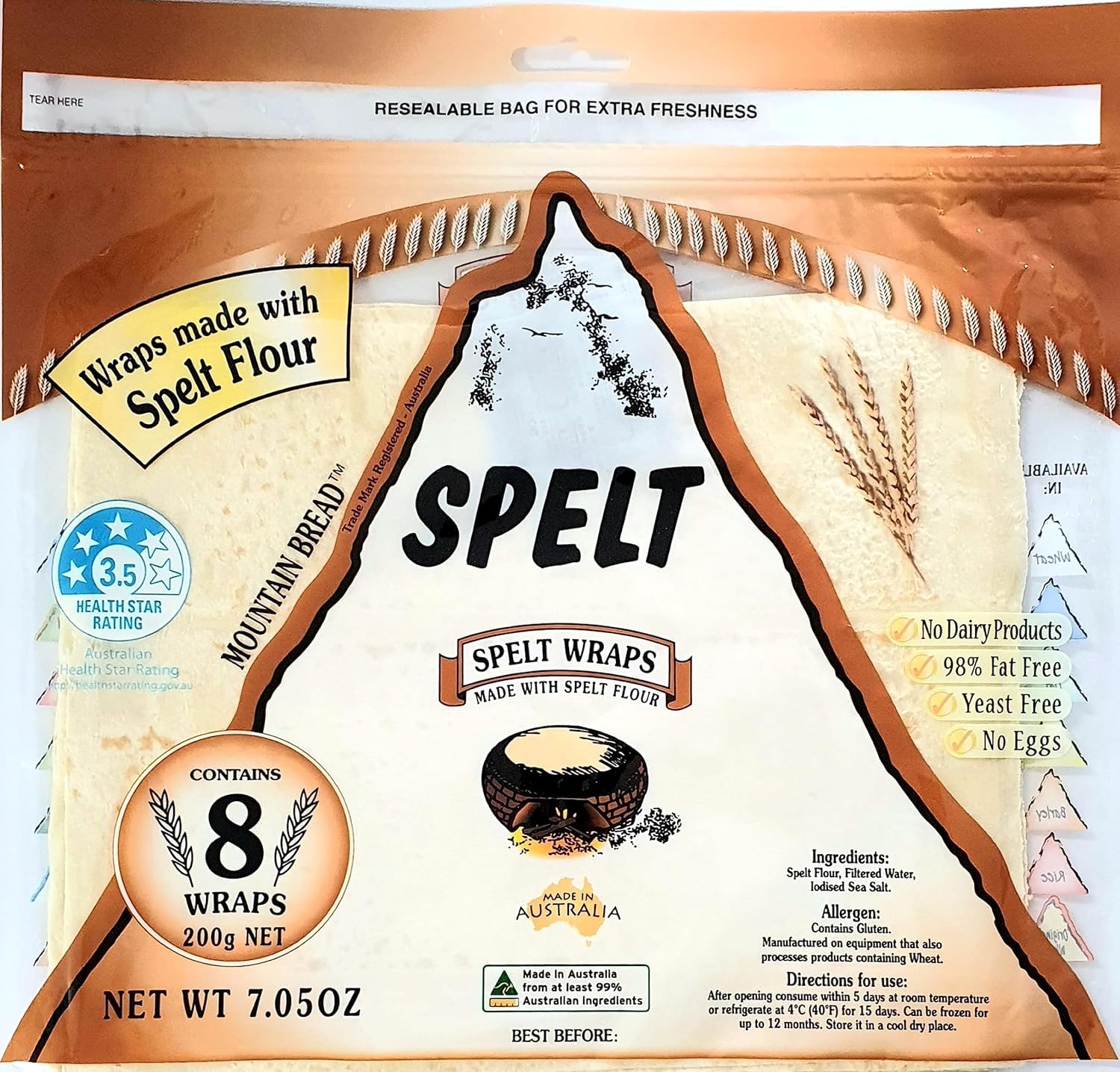 Mountain Bread Spelt Wraps (3 Pack)