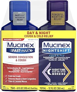 Mucinex Fast-Max & NightShift Combo Pack - Max Strength Cough & Cold Medicines For Mucus Relief, Chest Congestion, Nasal Congestion, Sinus Congestion, Sinus Pressure, Cough Symptom Relief (2x 6 FL OZ)