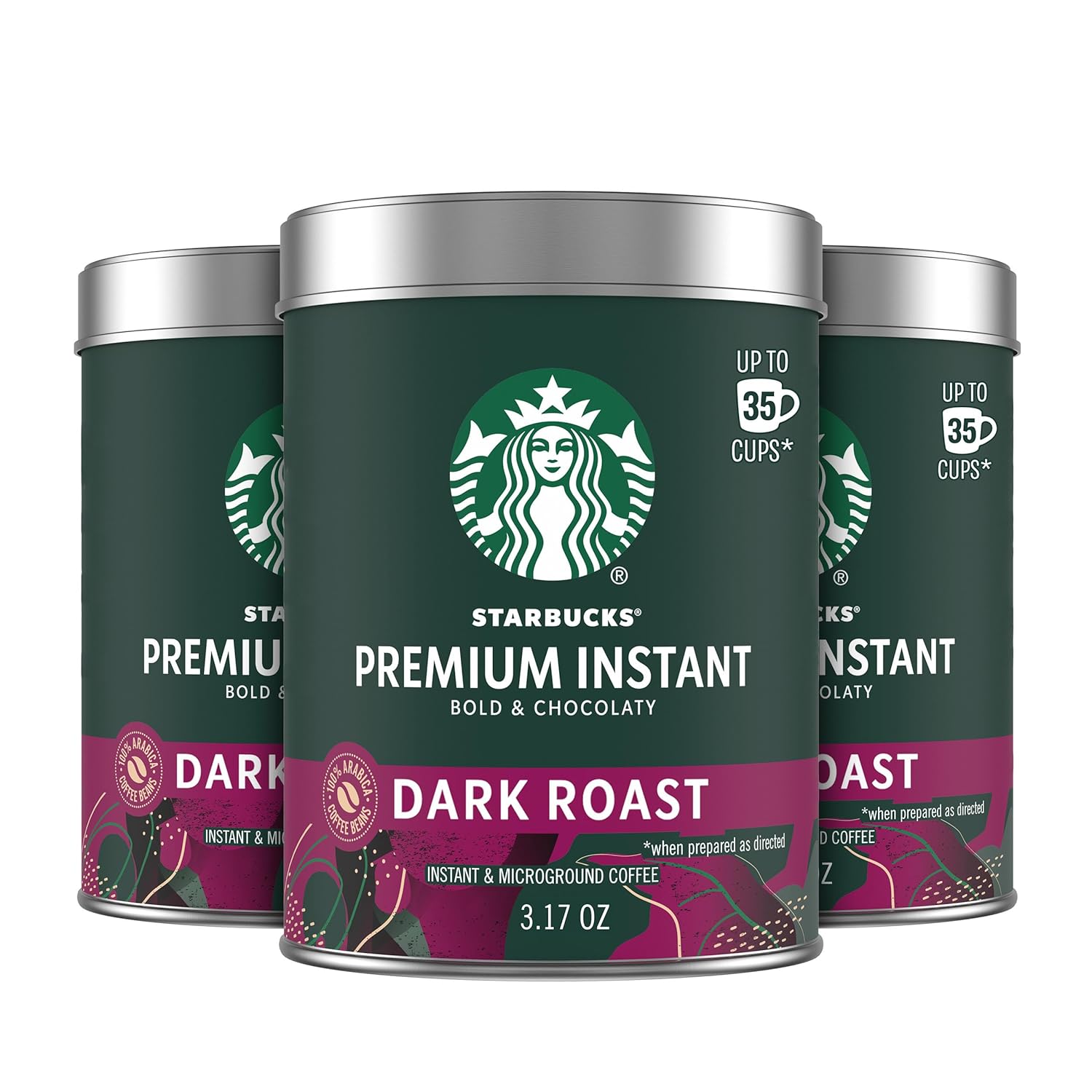 Starbucks Premium Instant Coffee Dark Roast, 3 Tins 3.17 oz