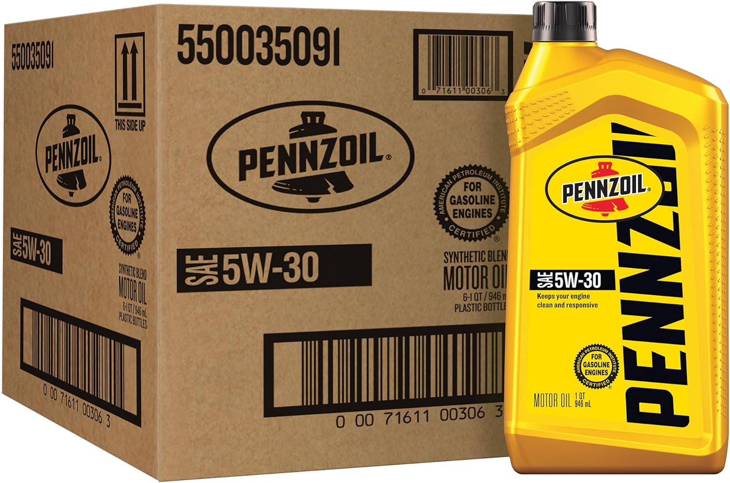 Pennzoil Motor Oil 5W-30 Motor Oil, 1 Quart (6 Pack)