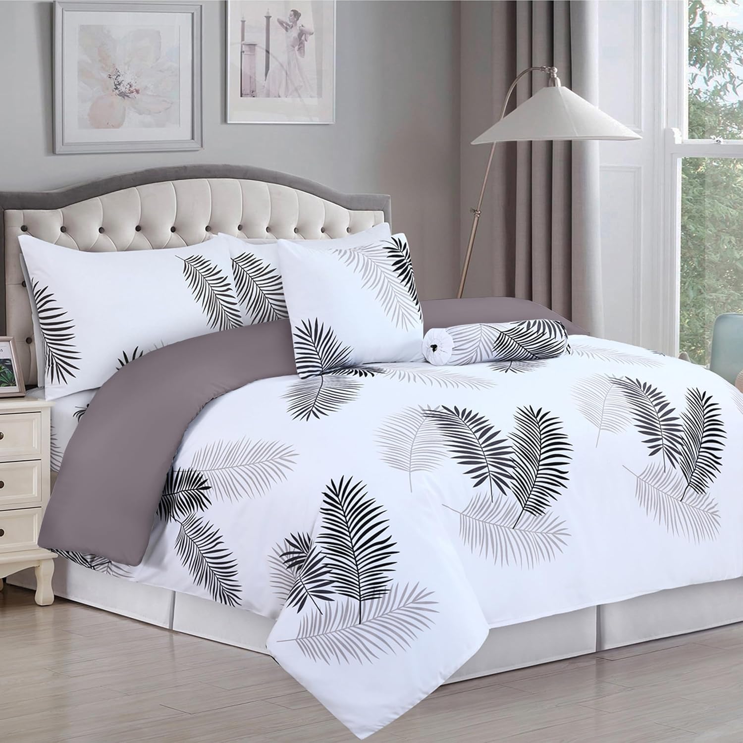 Imperial Rooms Double Duvet Set Soft Printed Bedding Set Brushed Microfiber Duvet Cover with Pillowcases (Leaf 200x200 CM)