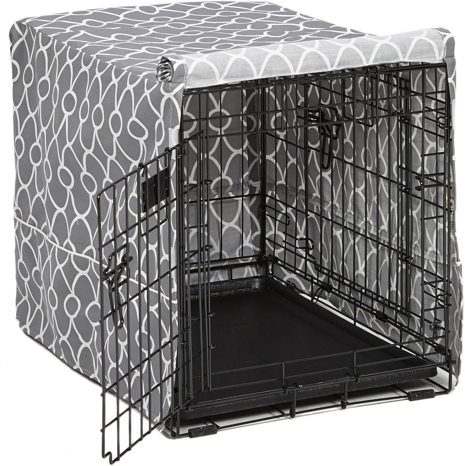 MidWest Homes for Pets Small Dog Crate Cover Featuring Teflon Fabric Protector, Poly-Cotton Privacy Kennel Cover Fits Most 61 cm Crates, Gray Designer Print, Washable, Reduces Barking, CVR24T-GY