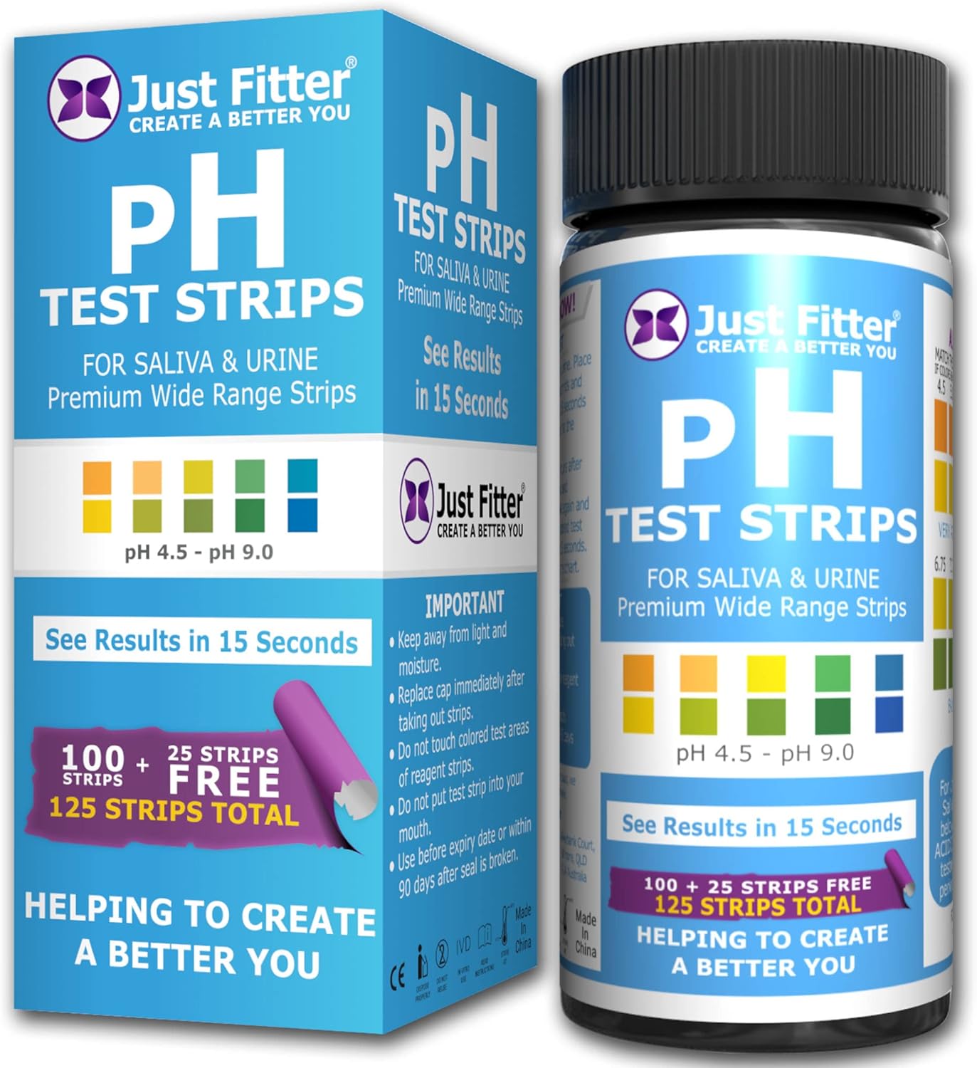 pH Test Strips for Testing Alkaline and Acid Levels in the Body. Track & Monitor your pH Level using Saliva and Urine. Get Highly Accurate Results in Seconds. 125 strips per bottle (100 + 25 free).
