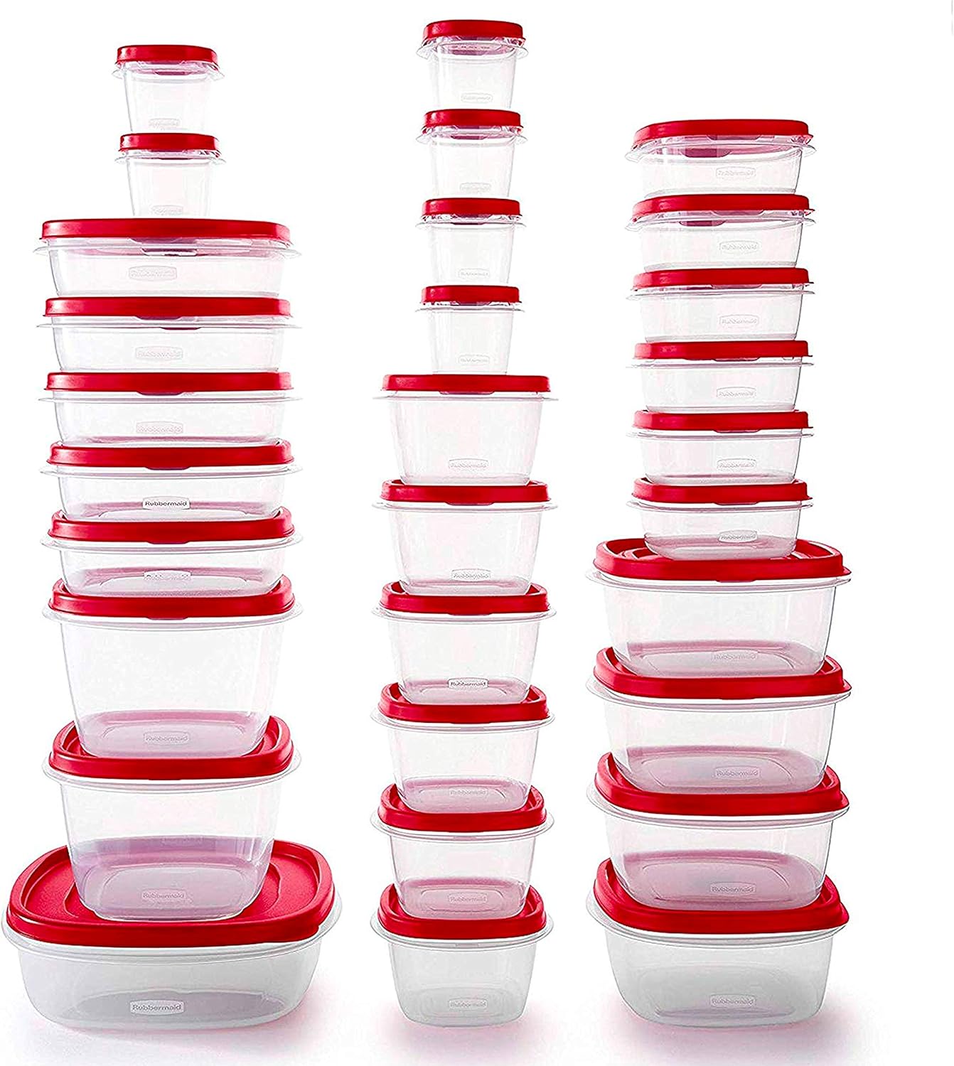 Rubbermaid 60-Piece Food Storage Containers with Lids, Microwave and Dishwasher Safe, Red Color, Ideal for Meal Prep and Pantry Storage